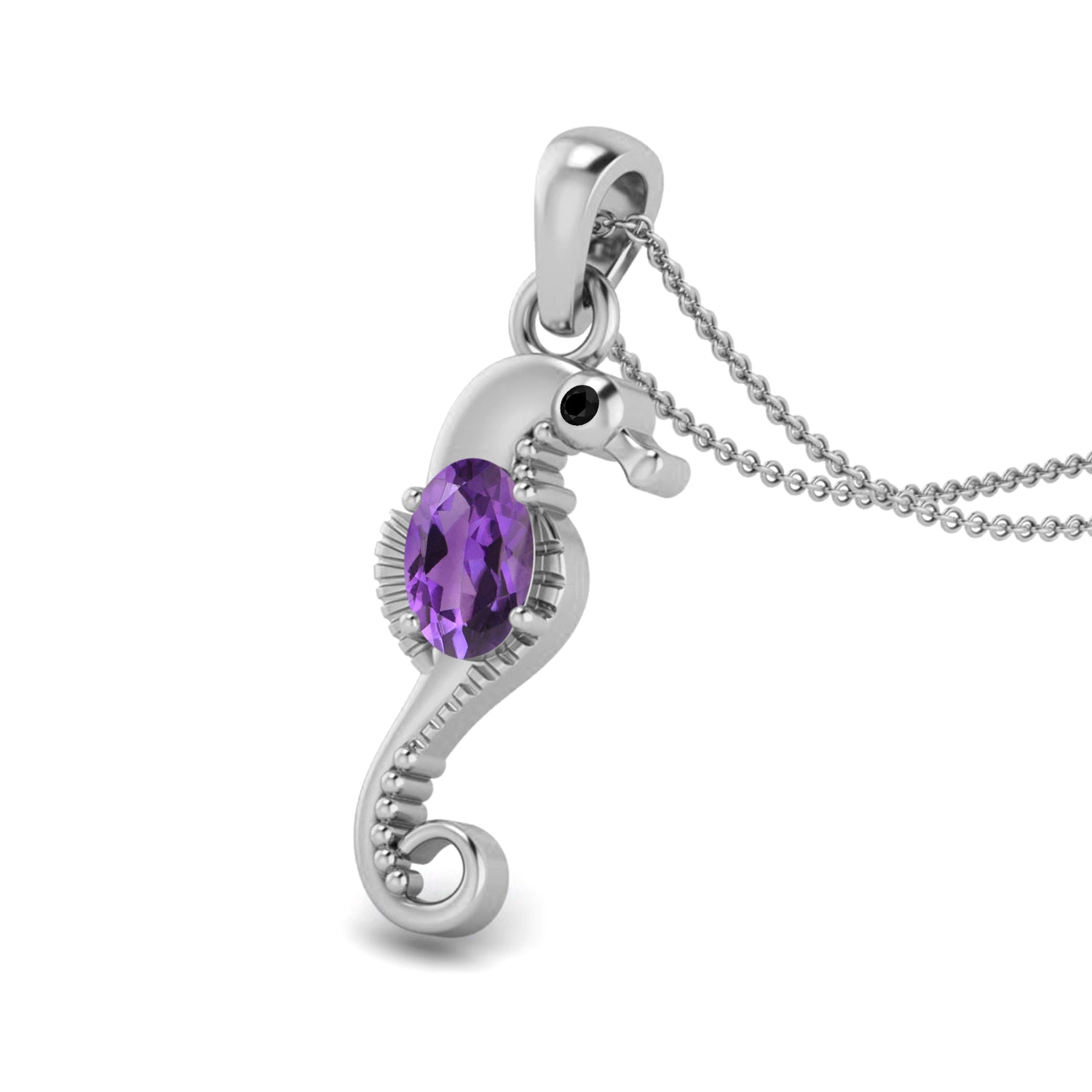 Amethyst Seahorse Sparkling Pendant - Sterling Silver