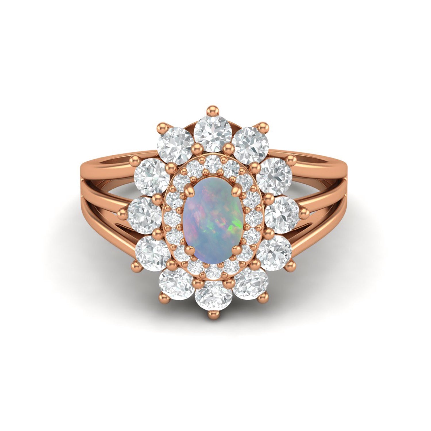 Anello con alone di opale in argento sterling 925, fede nuziale vintage con gambo solitario