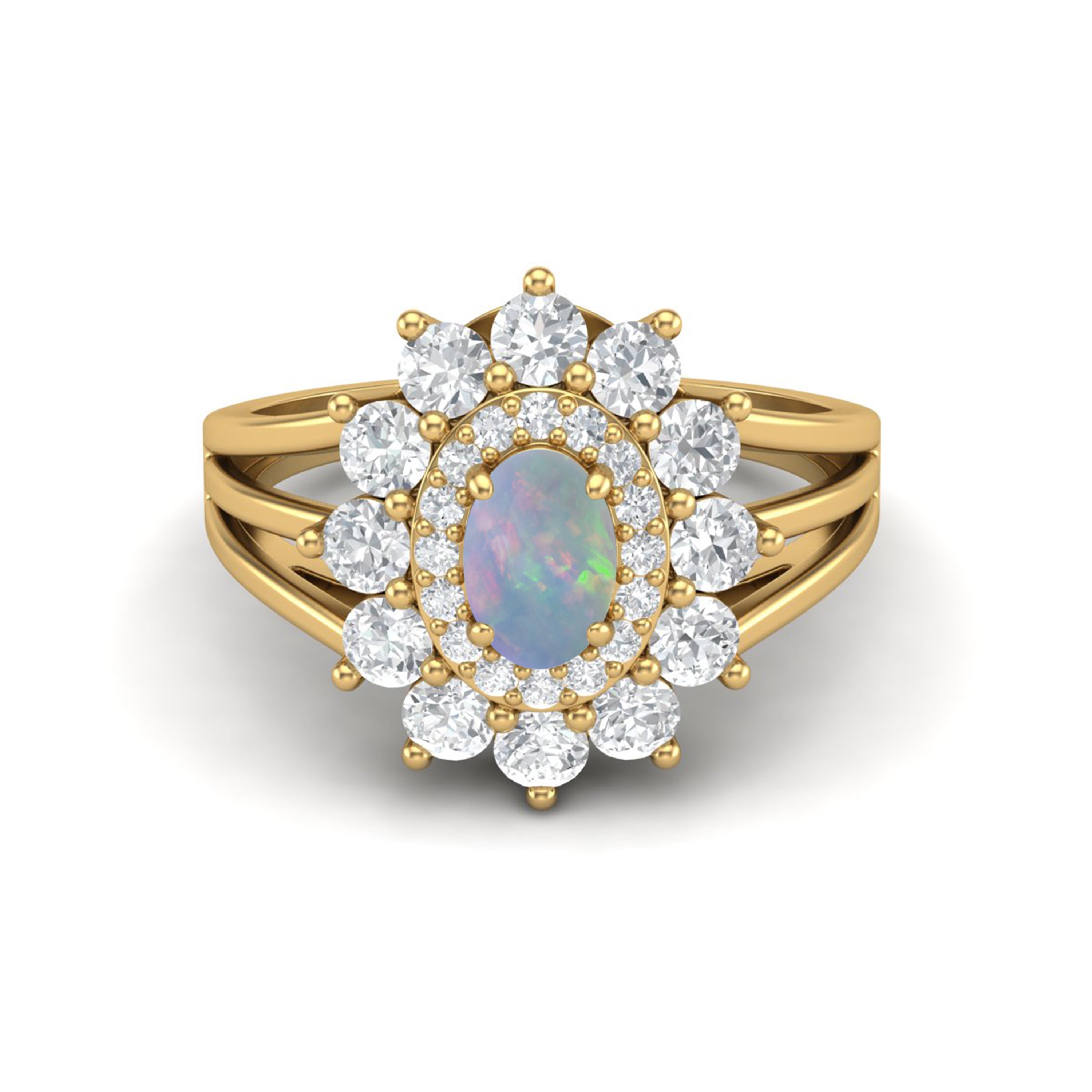 Anello con alone di opale in argento sterling 925, fede nuziale vintage con gambo solitario