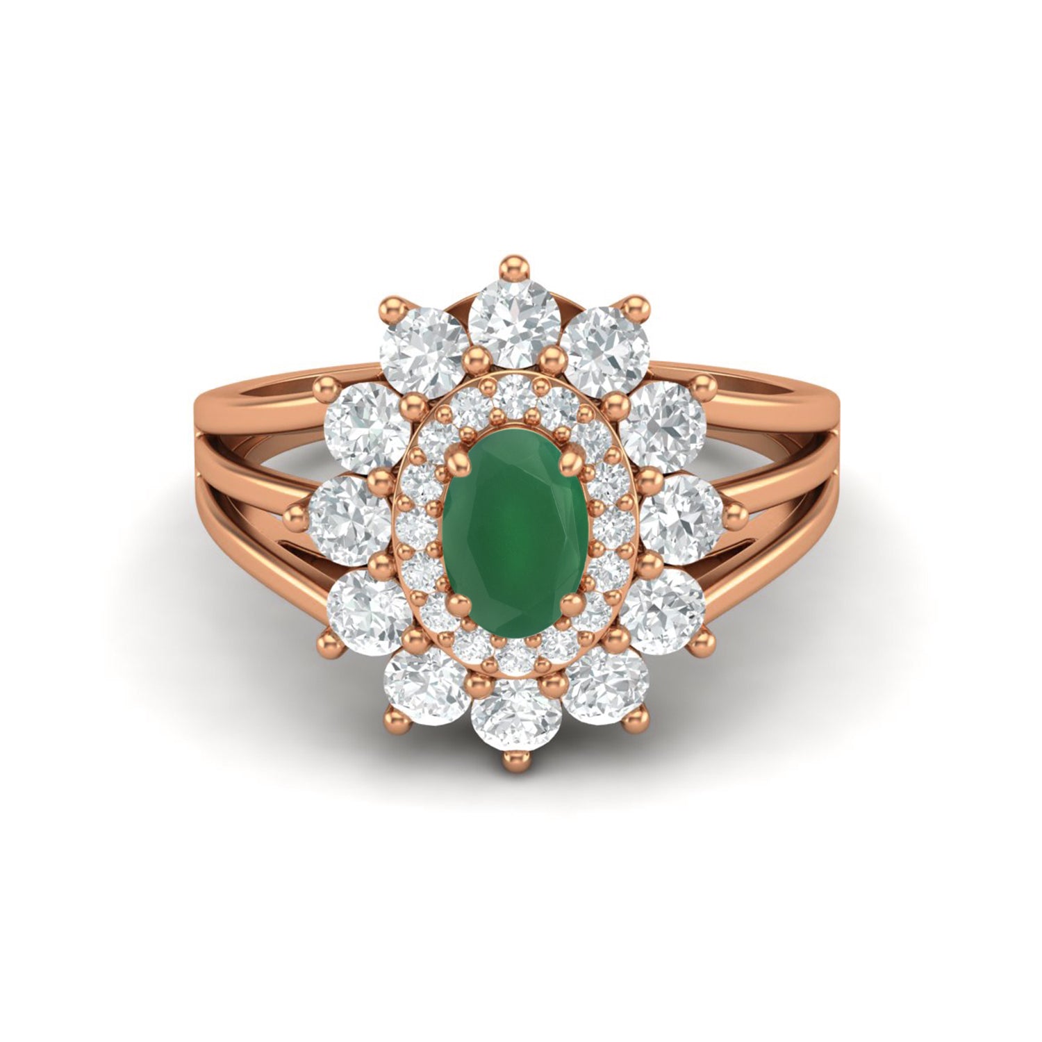 Anello ovale in pietra di onice verde naturale, anello con alone in argento sterling 925