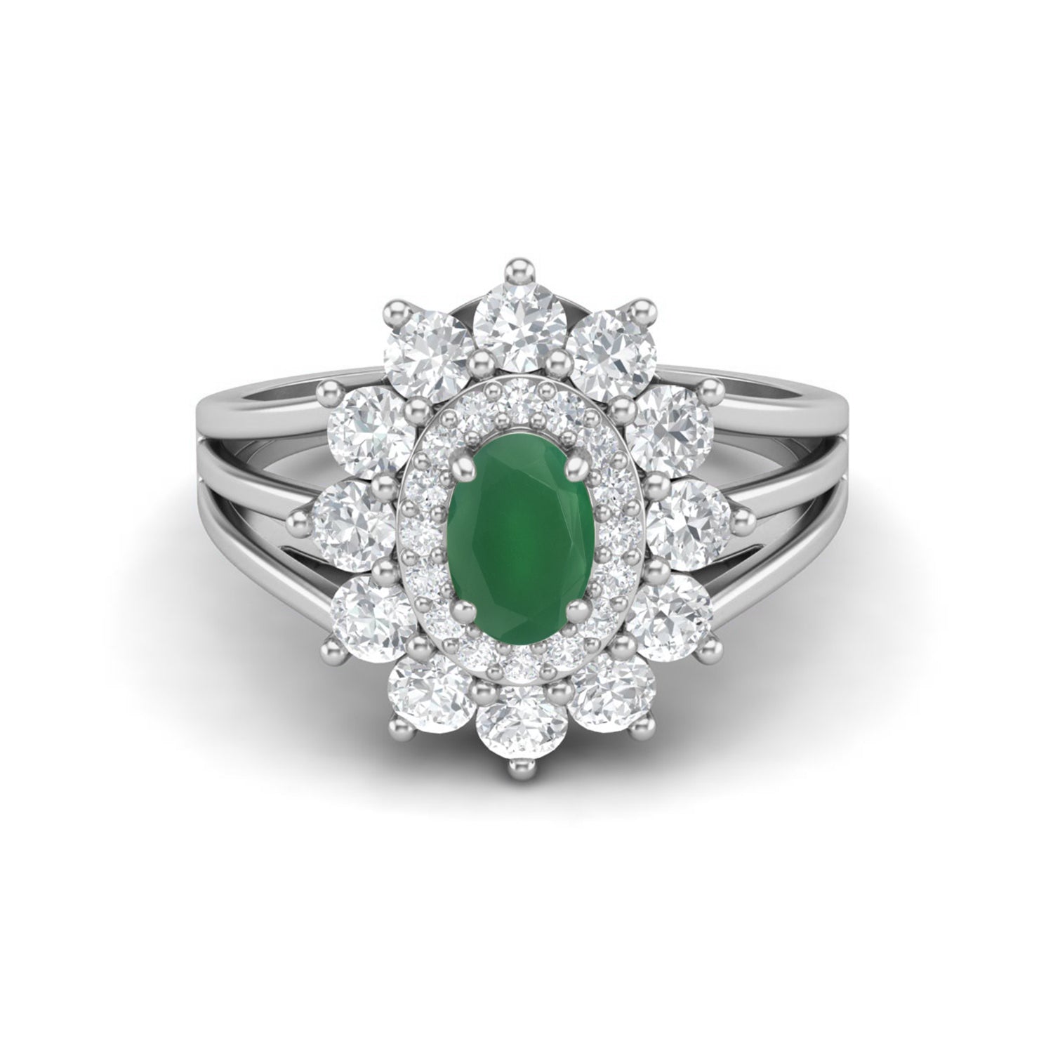 Green Onyx Floral Halo Ring - Sterling Silver