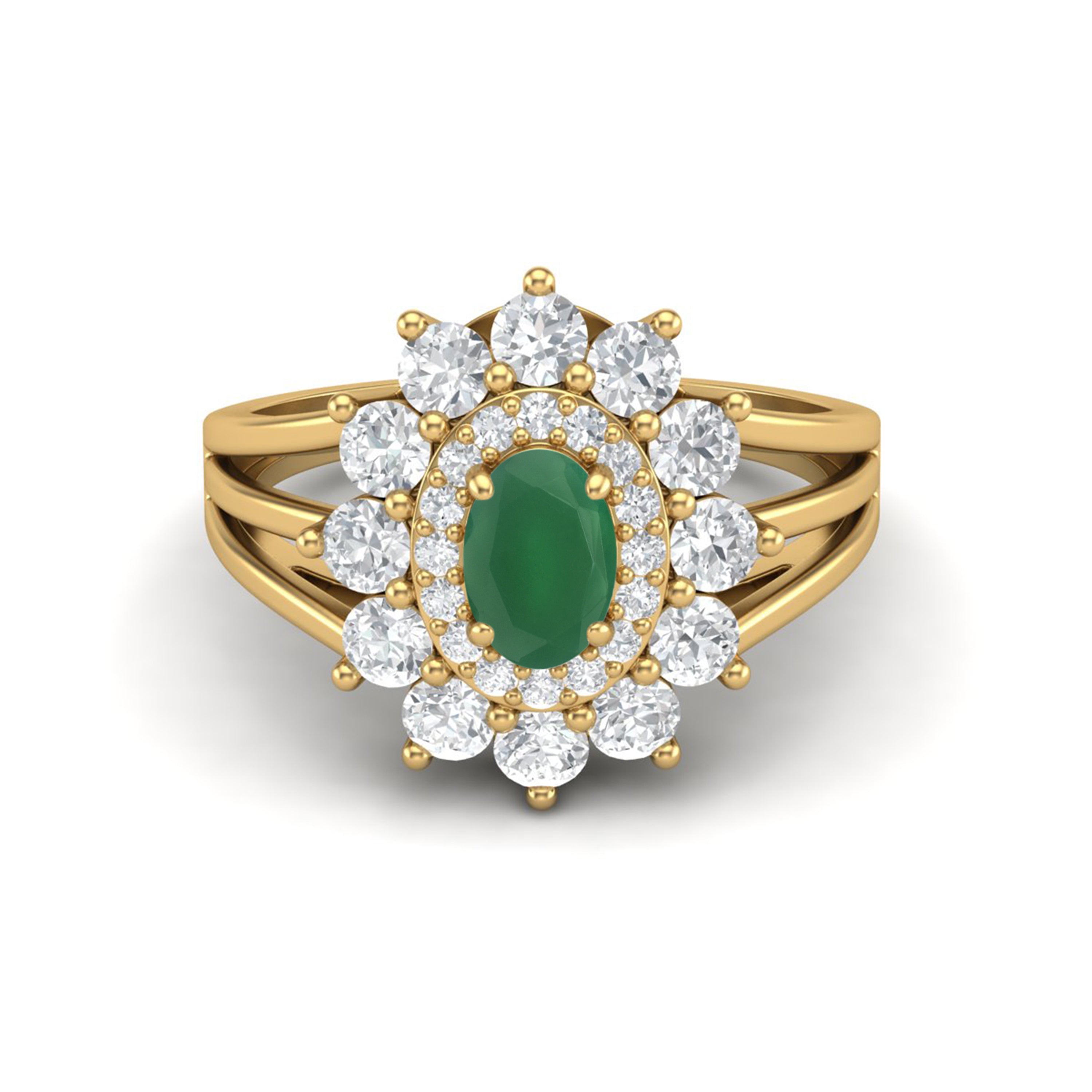 Anello ovale in pietra di onice verde naturale, anello con alone in argento sterling 925