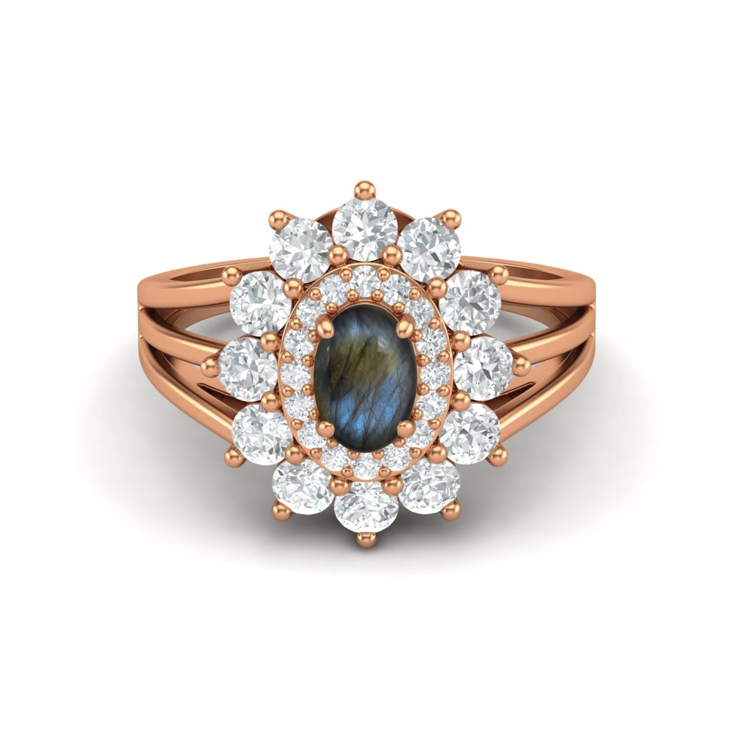 Labradorite Floral Halo Ring - Sterling Silver