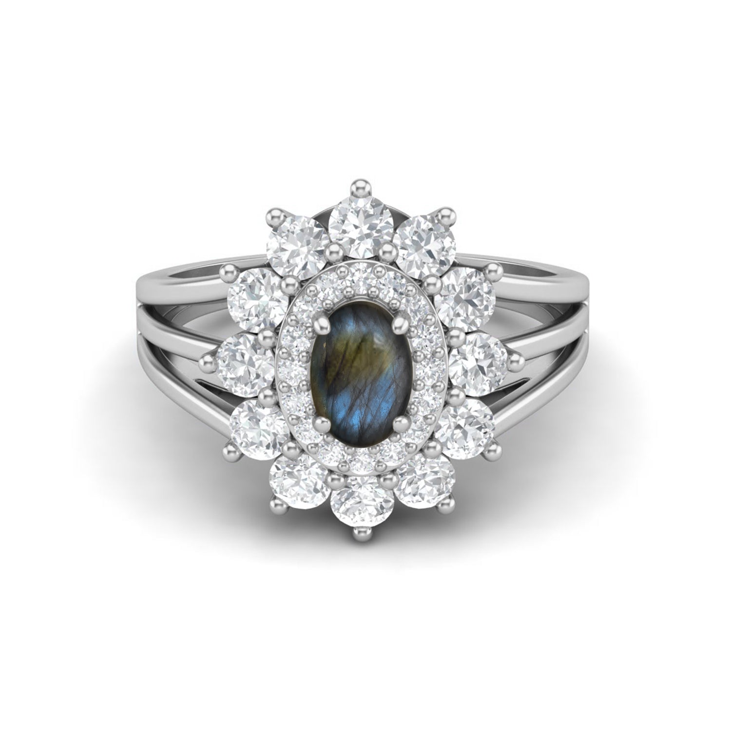 Labradorite Floral Halo Ring - Sterling Silver