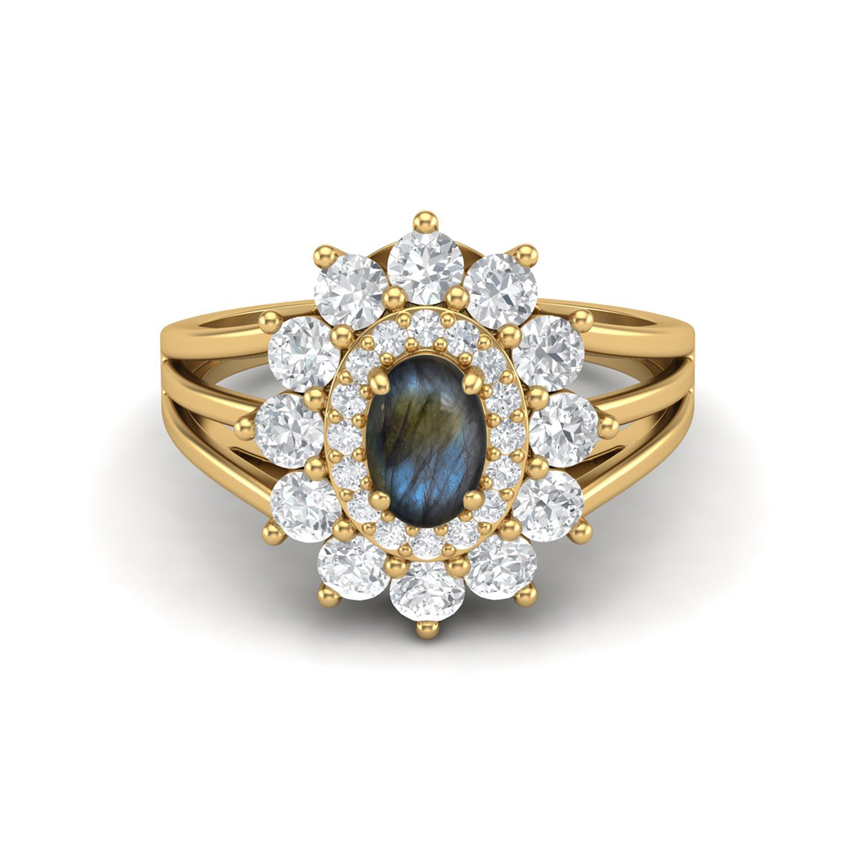Labradorite Floral Halo Ring - Sterling Silver