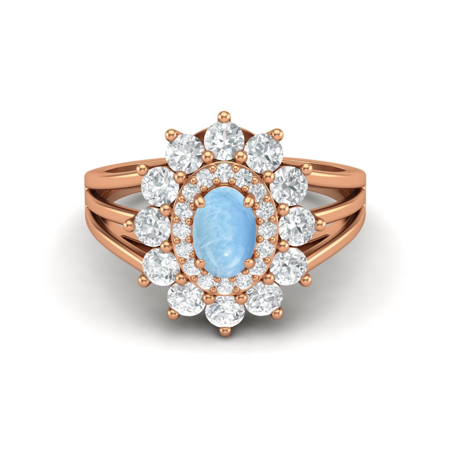 Anello di fidanzamento con alone di larimar naturale, anello nuziale solitario in stile Art Déco