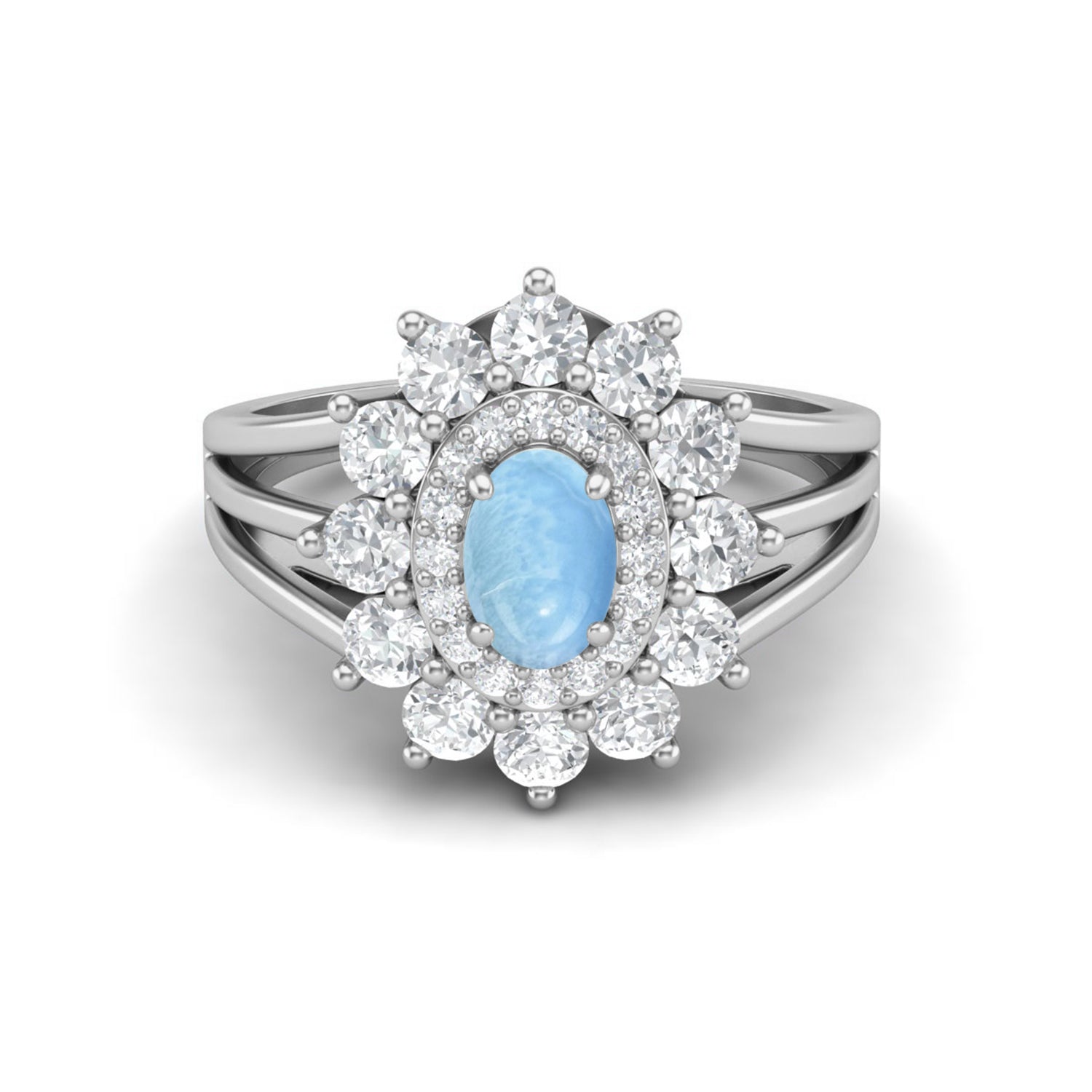 Larimar Floral Halo Ring - Sterling Silver