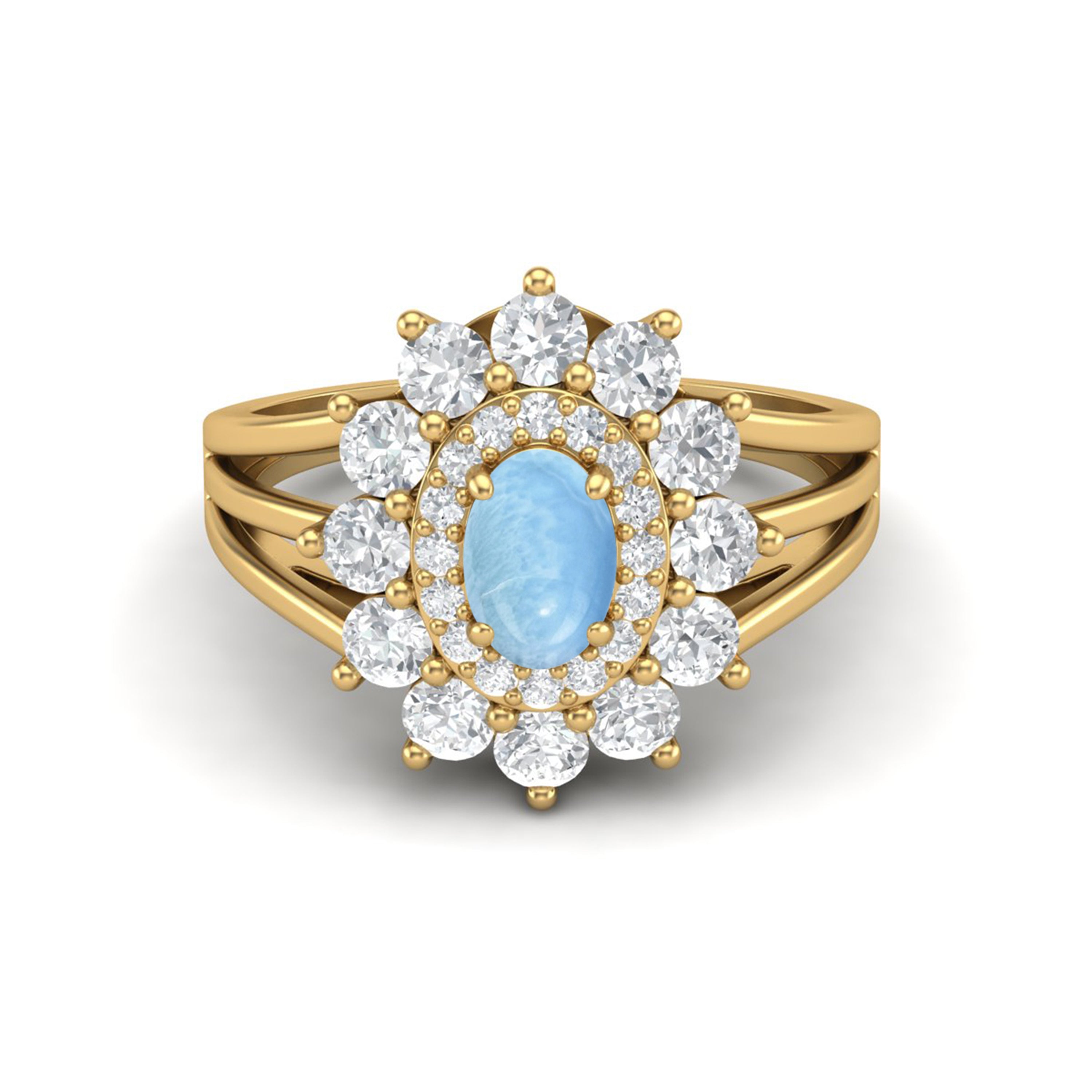 Anello di fidanzamento con alone di larimar naturale, anello nuziale solitario in stile Art Déco