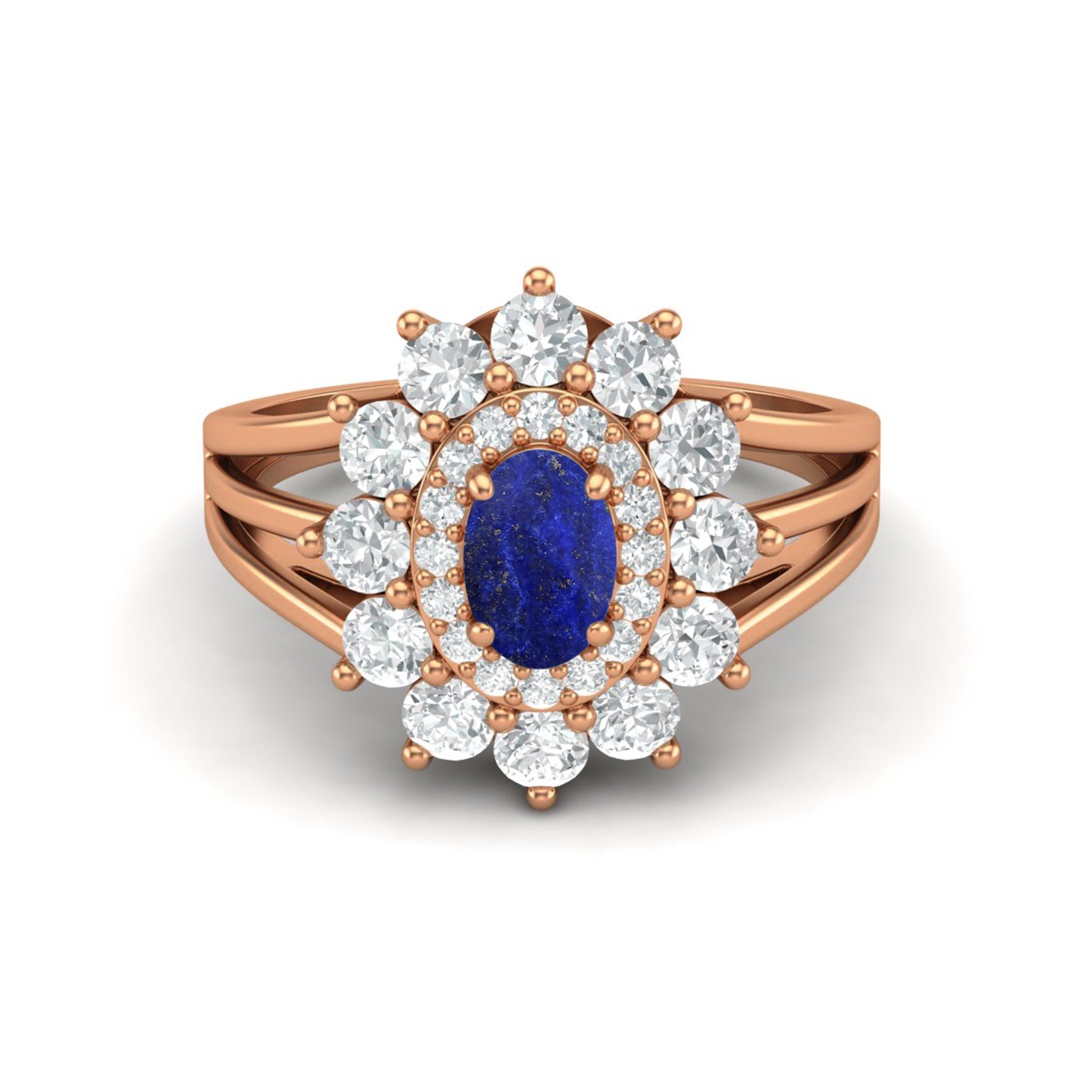 Anello di fidanzamento in argento sterling 925 con lapislazzuli e anello nuziale Art Déco Halo