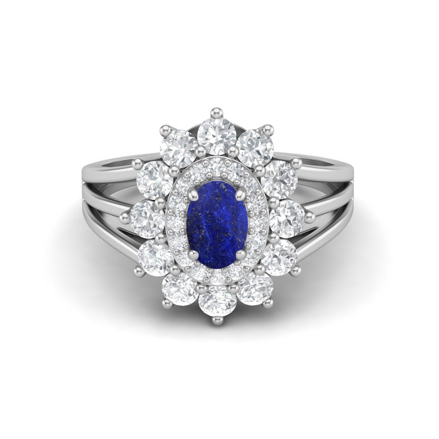 Lapis Lazuli Floral Halo Ring - Sterling Silver