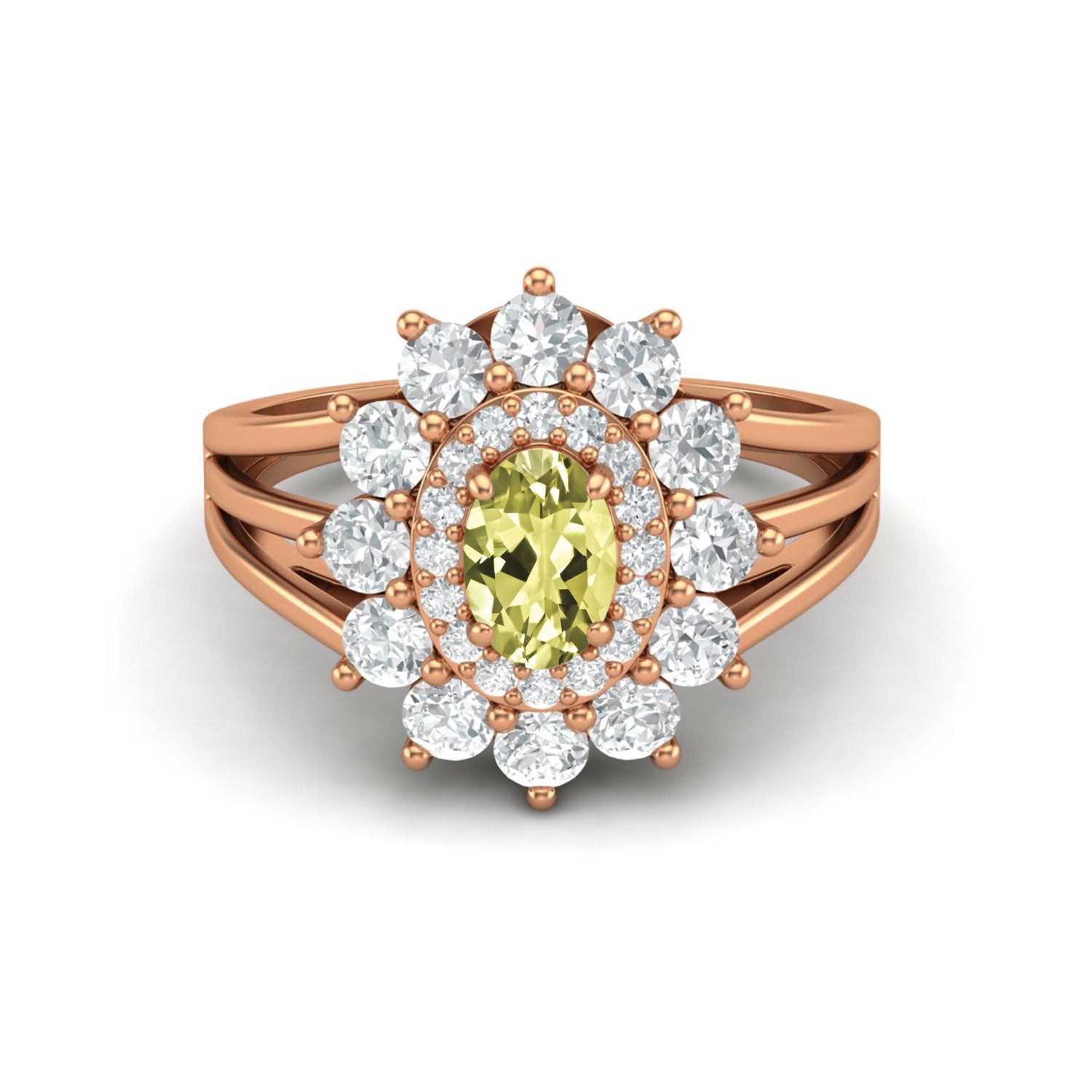 Anello nuziale con alone di quarzo limone in argento sterling 925, anello solitario unico