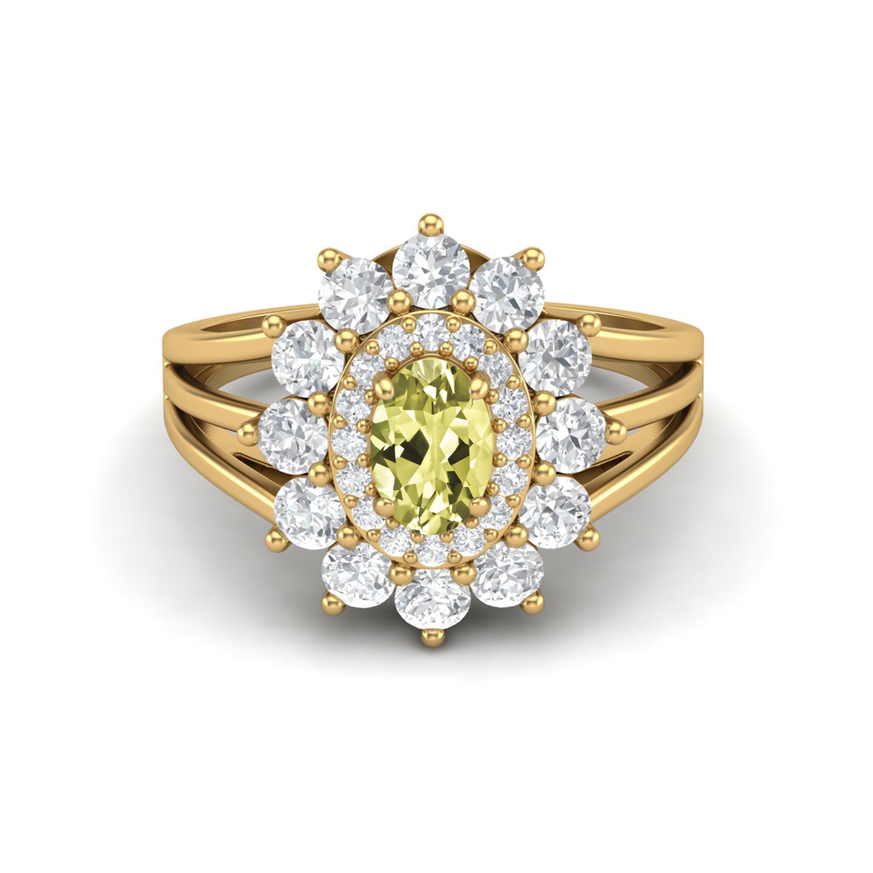 Anello nuziale con alone di quarzo limone in argento sterling 925, anello solitario unico