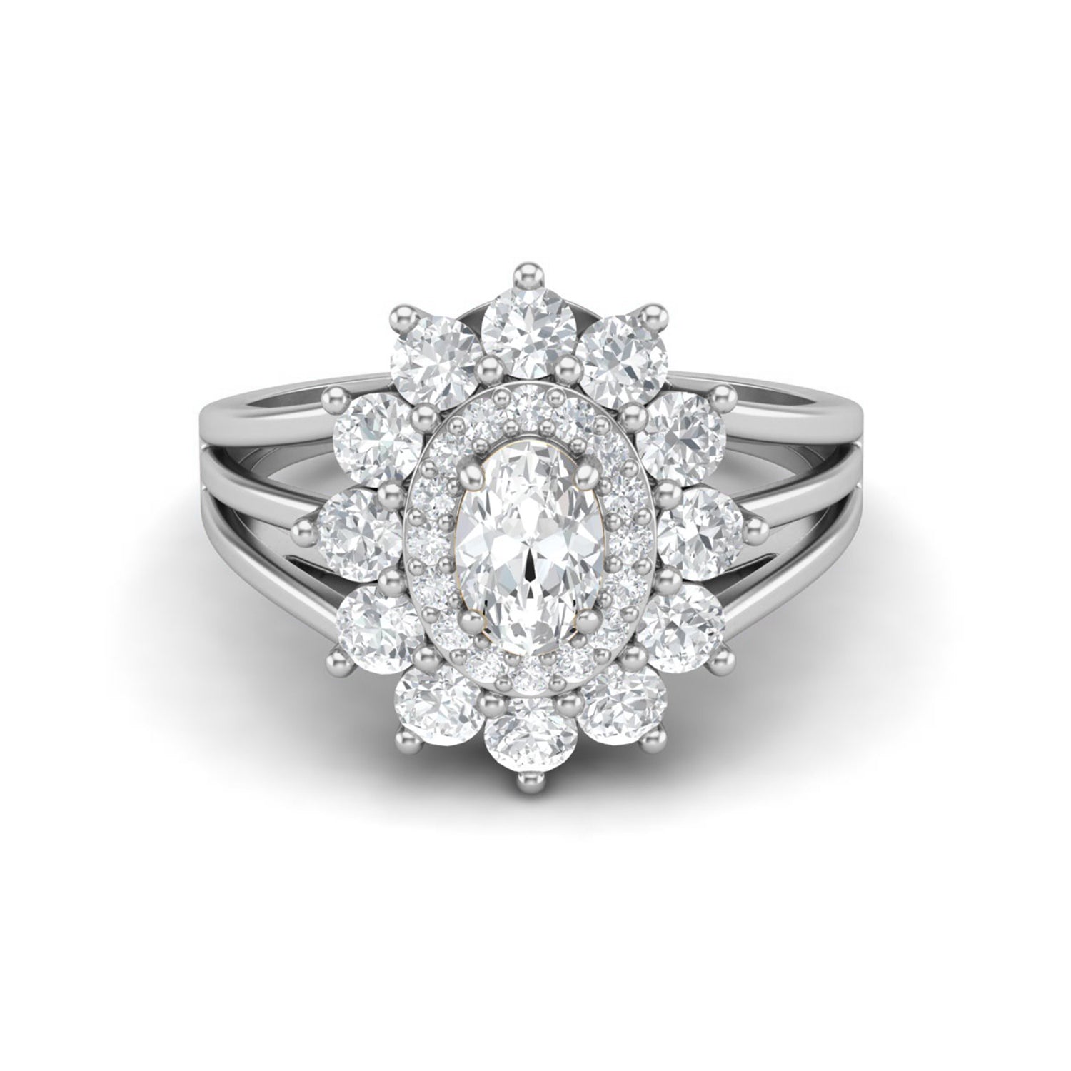 Moissanite Sunburst Halo Ring – Sterling Silver