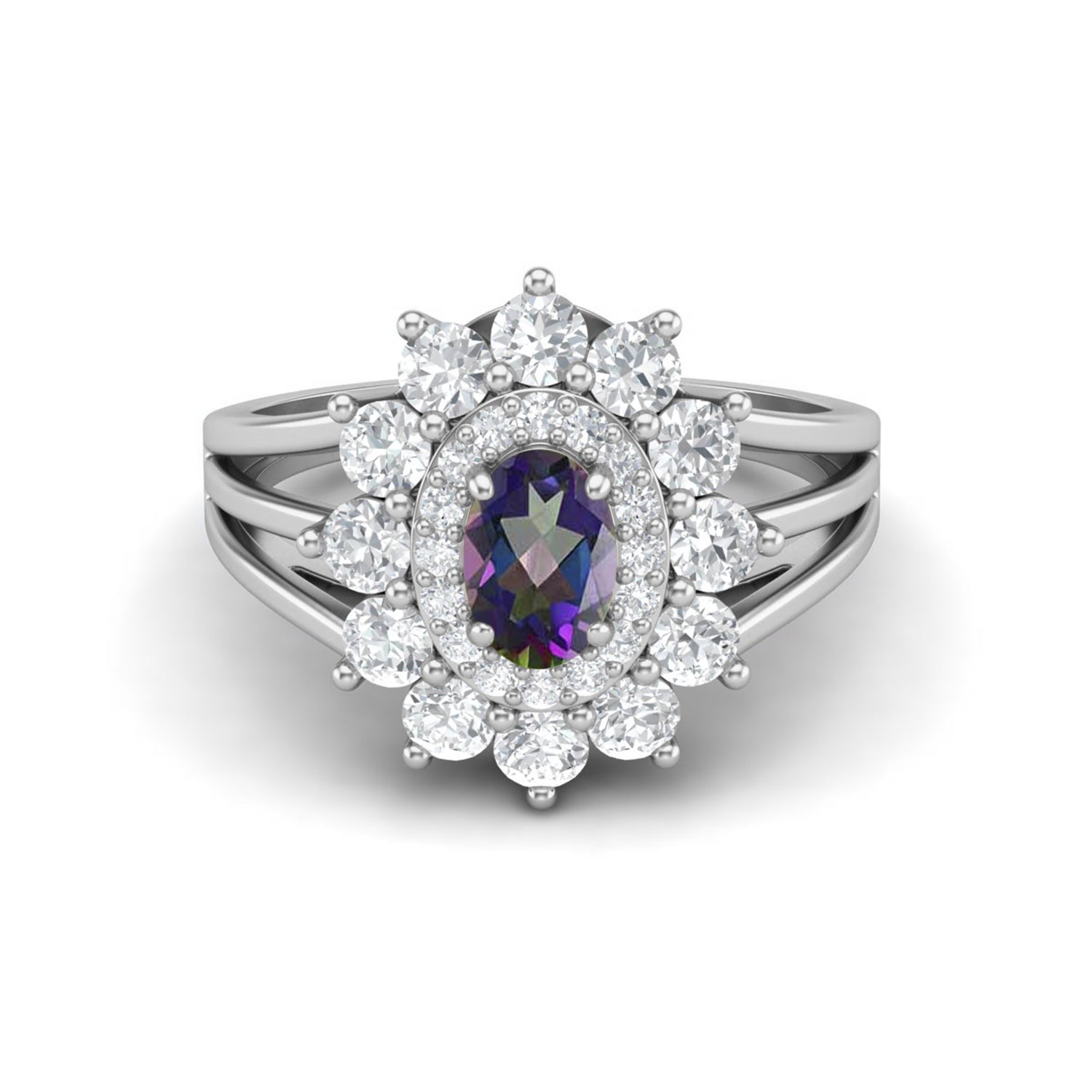 Mystic Topaz Floral Halo Ring - Sterling Silver