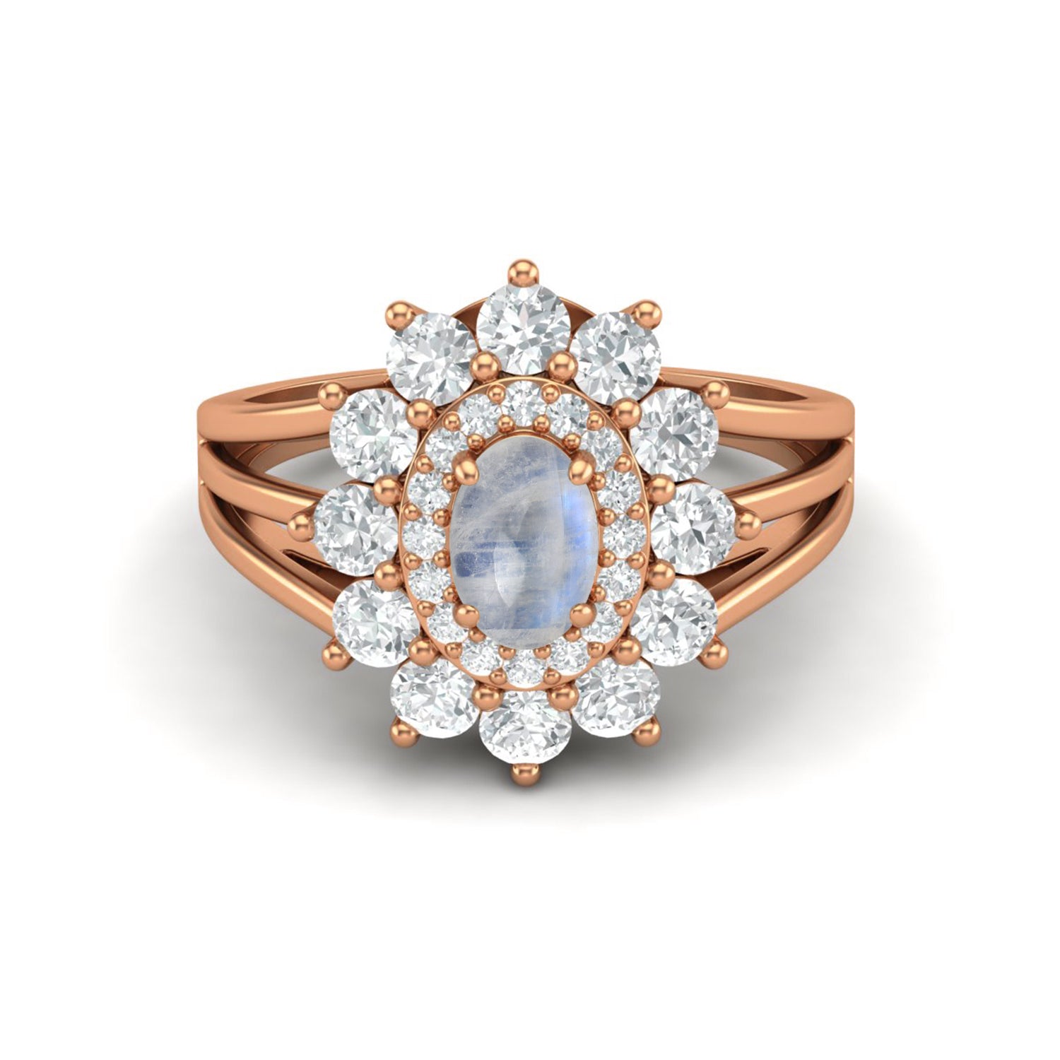 Anello di nozze con alone di pietra di luna arcobaleno, anello solitario in argento sterling 925