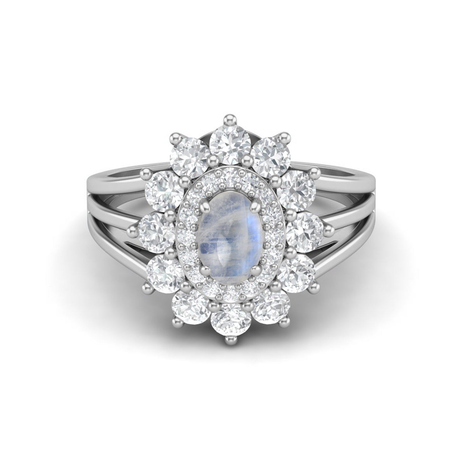 Moonstone Floral Halo Ring - Sterling Silver