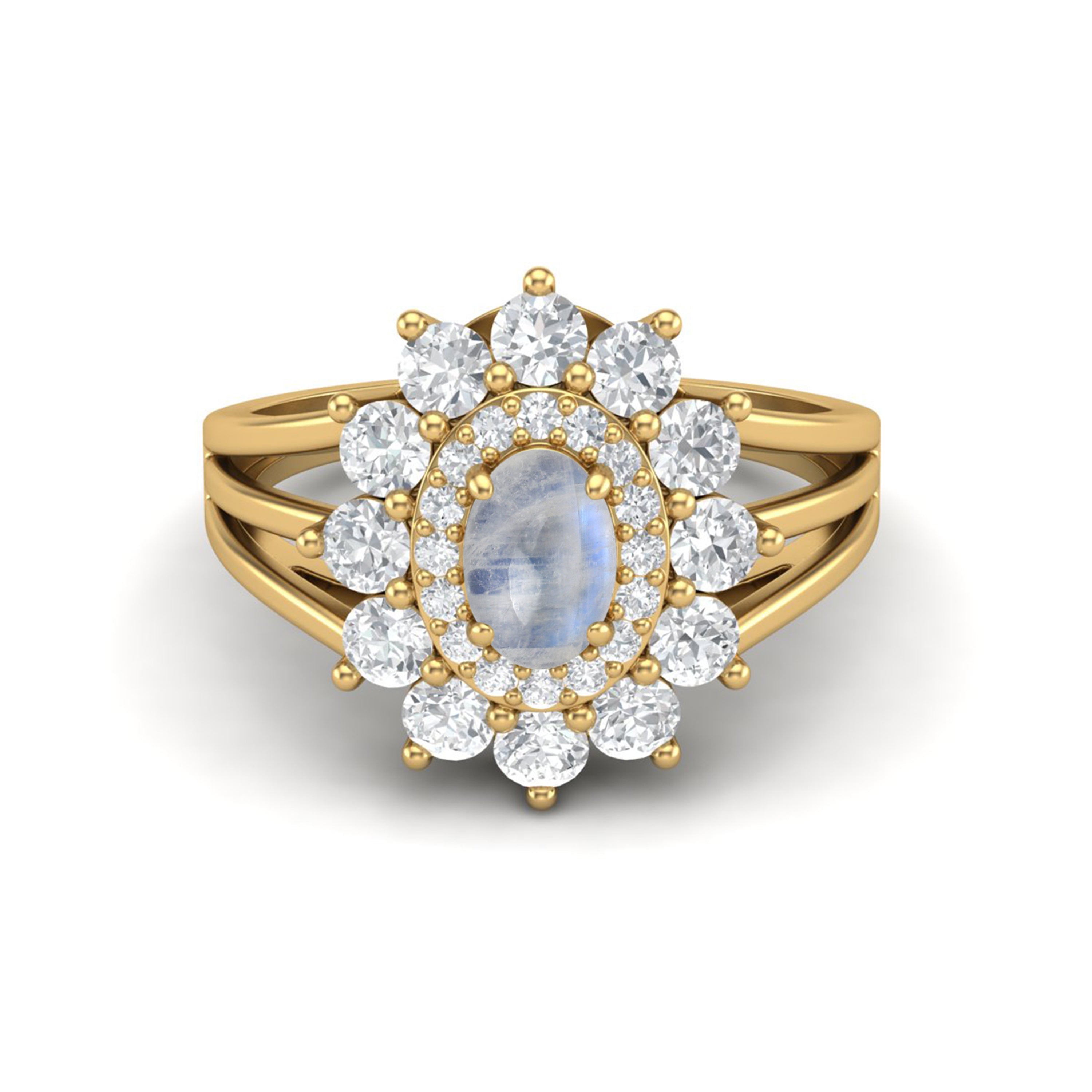 Anello di nozze con alone di pietra di luna arcobaleno, anello solitario in argento sterling 925