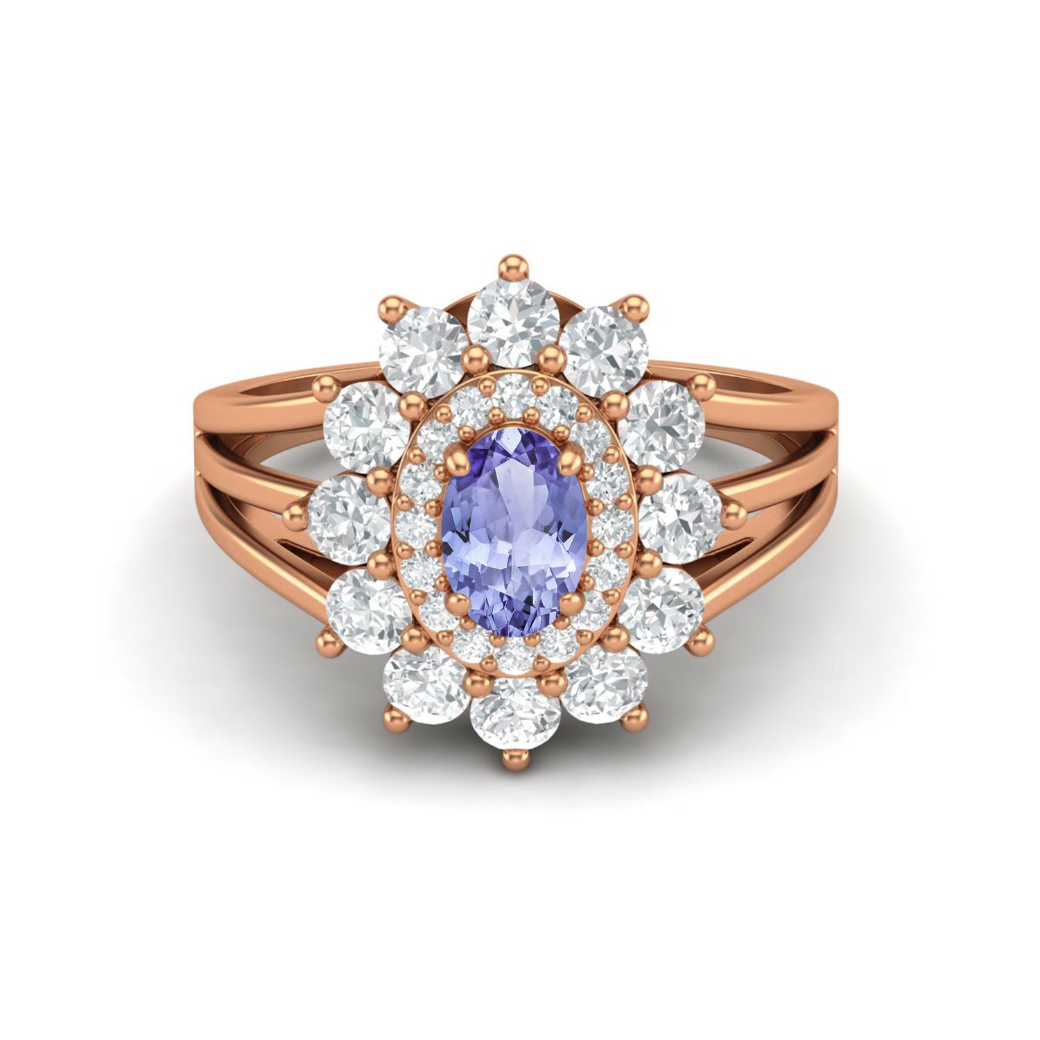 Tanzanite Floral Halo Ring - Sterling Silver