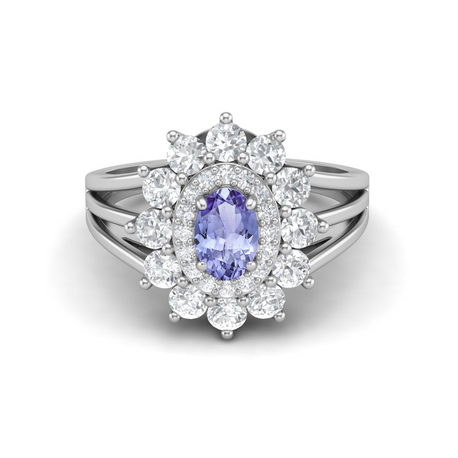 Tanzanite Floral Halo Ring - Sterling Silver