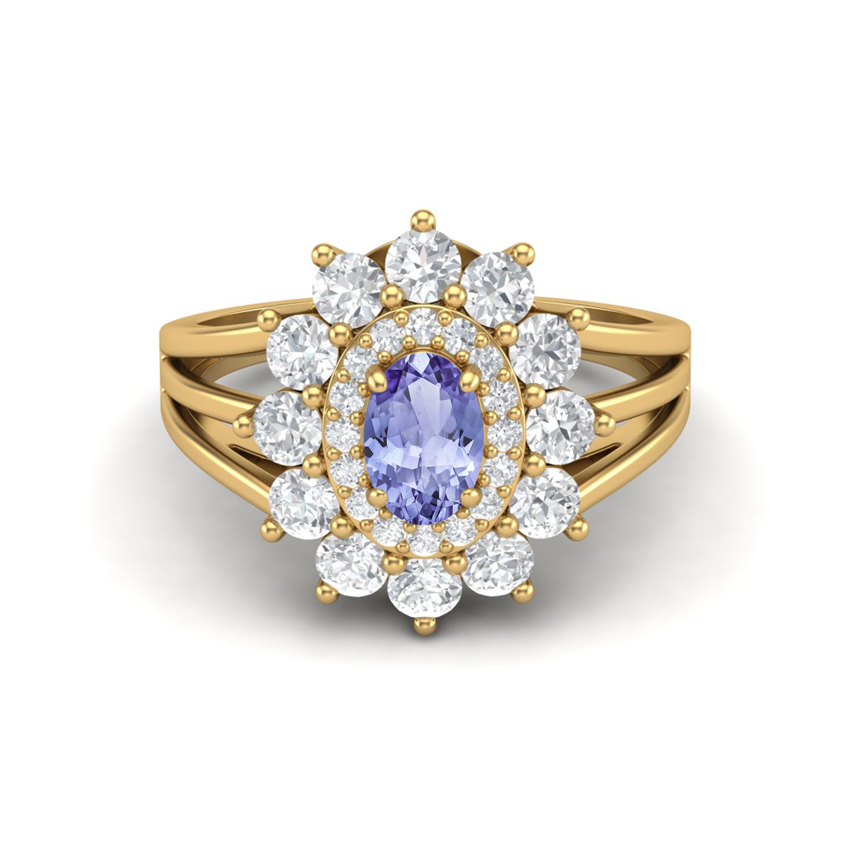 Tanzanite Floral Halo Ring - Sterling Silver