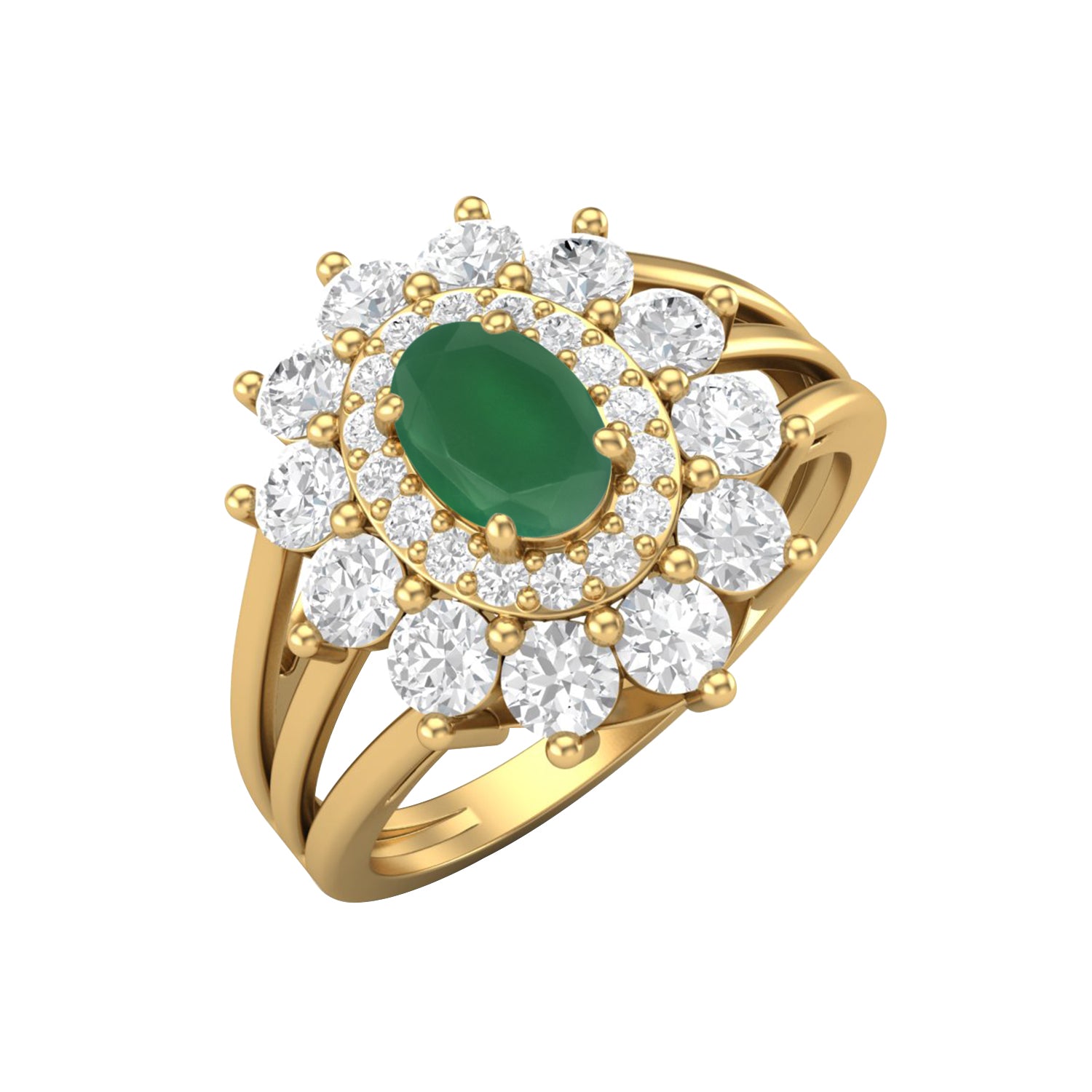 Anello ovale in pietra di onice verde naturale, anello con alone in argento sterling 925
