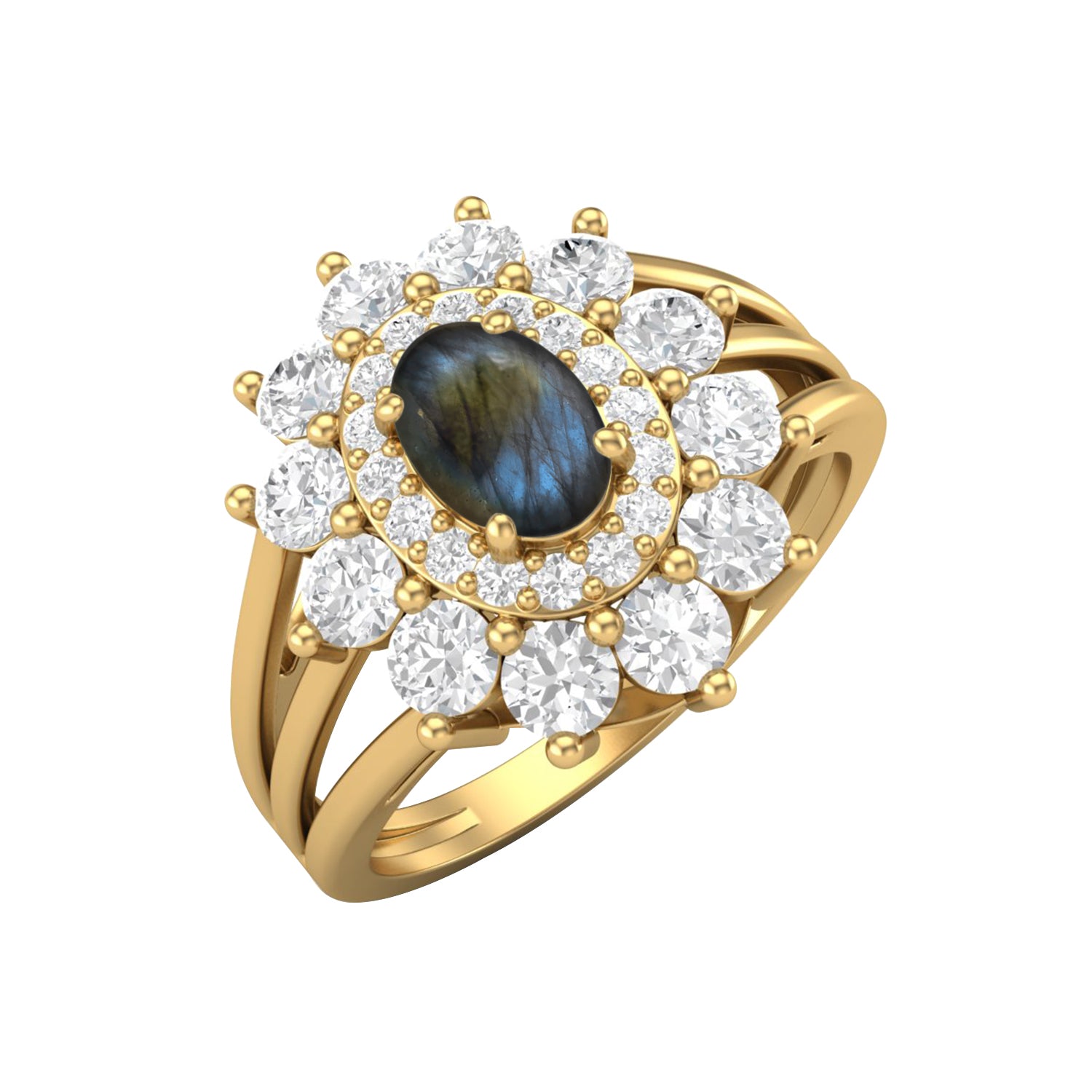 Labradorite Floral Halo Ring - Sterling Silver