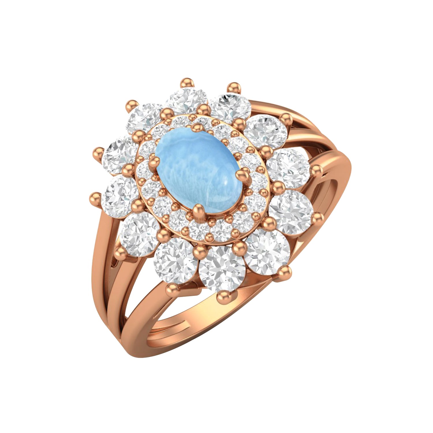 Anello di fidanzamento con alone di larimar naturale, anello nuziale solitario in stile Art Déco