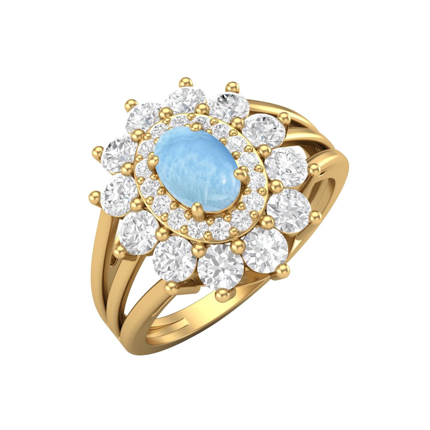 Anello di fidanzamento con alone di larimar naturale, anello nuziale solitario in stile Art Déco