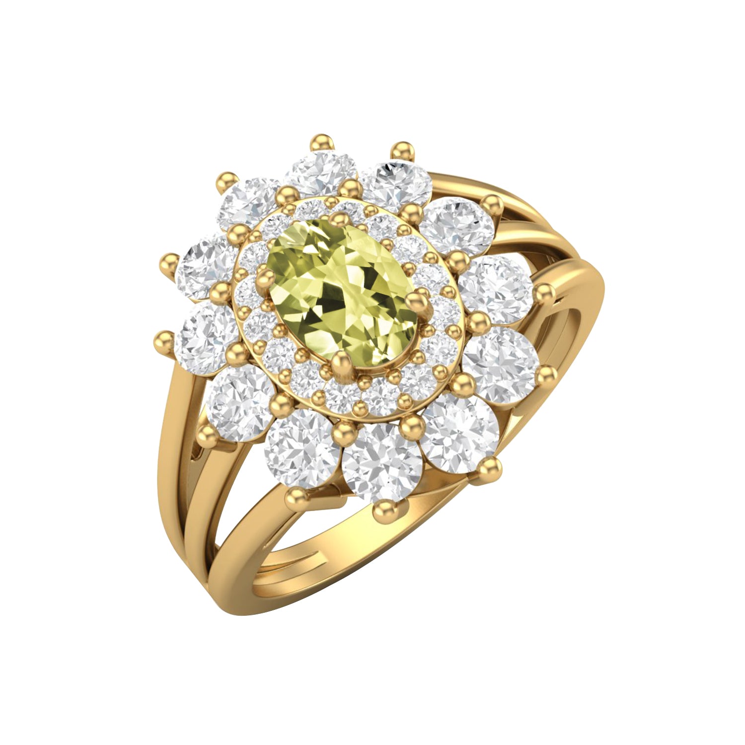 Anello nuziale con alone di quarzo limone in argento sterling 925, anello solitario unico