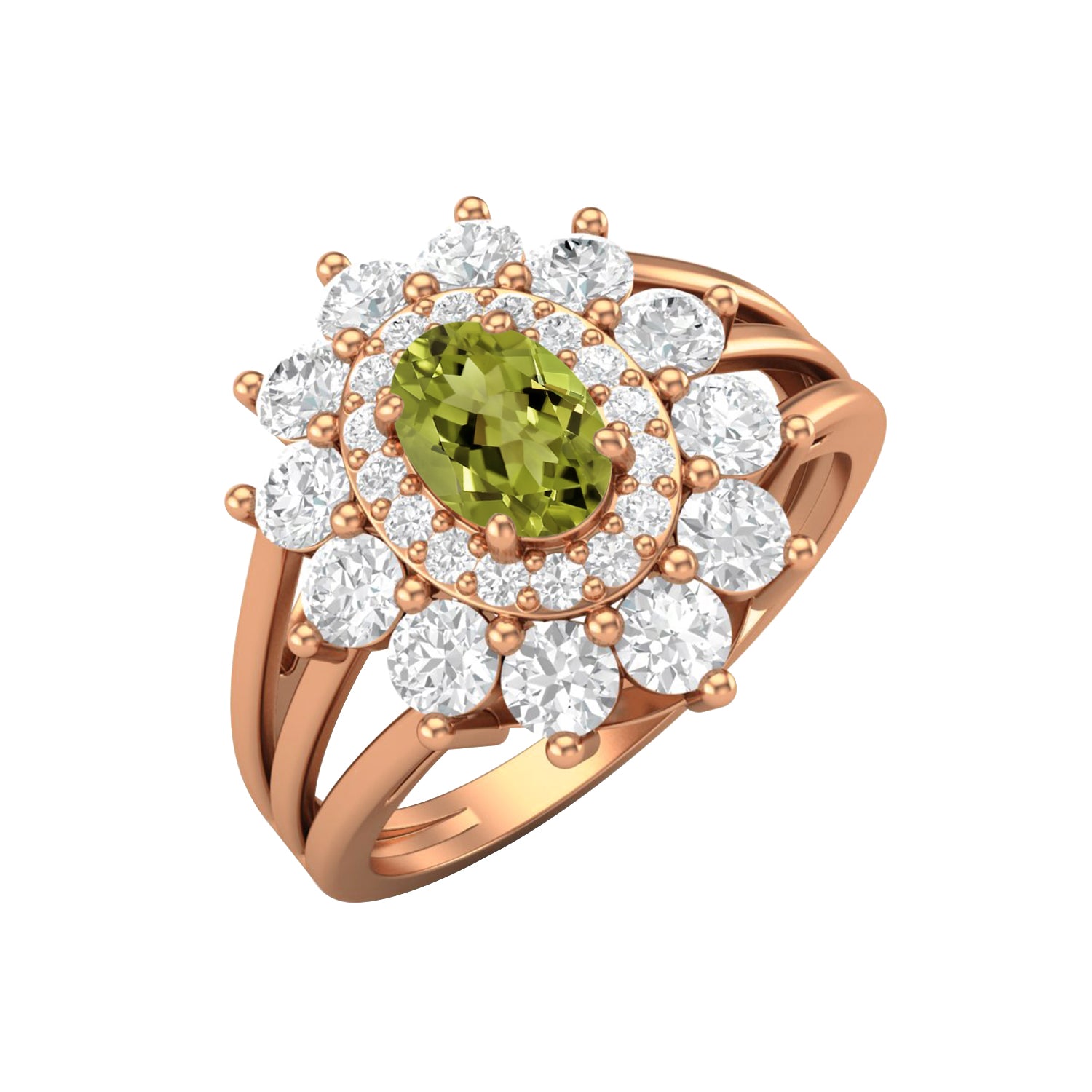 Peridot Floral Halo Ring - Sterling Silver