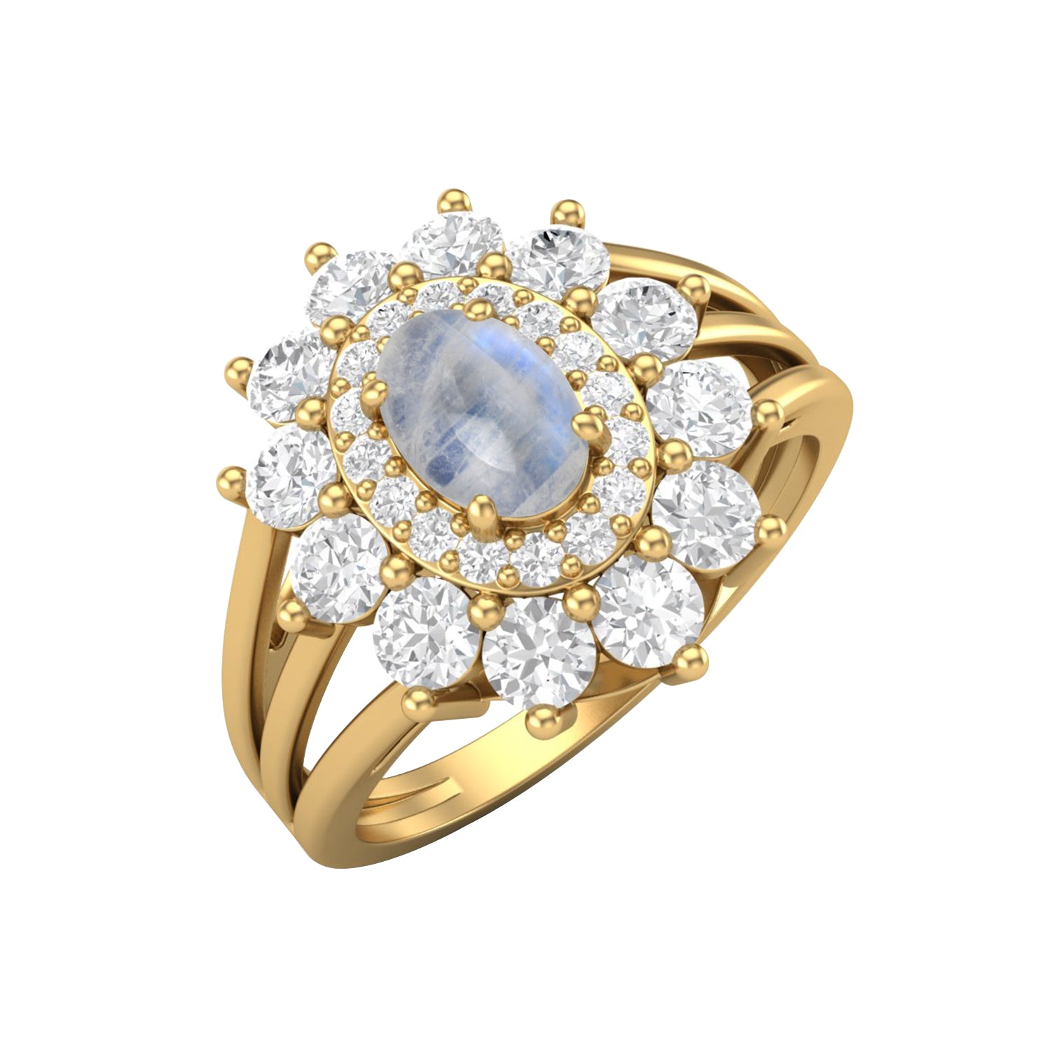 Anello di nozze con alone di pietra di luna arcobaleno, anello solitario in argento sterling 925