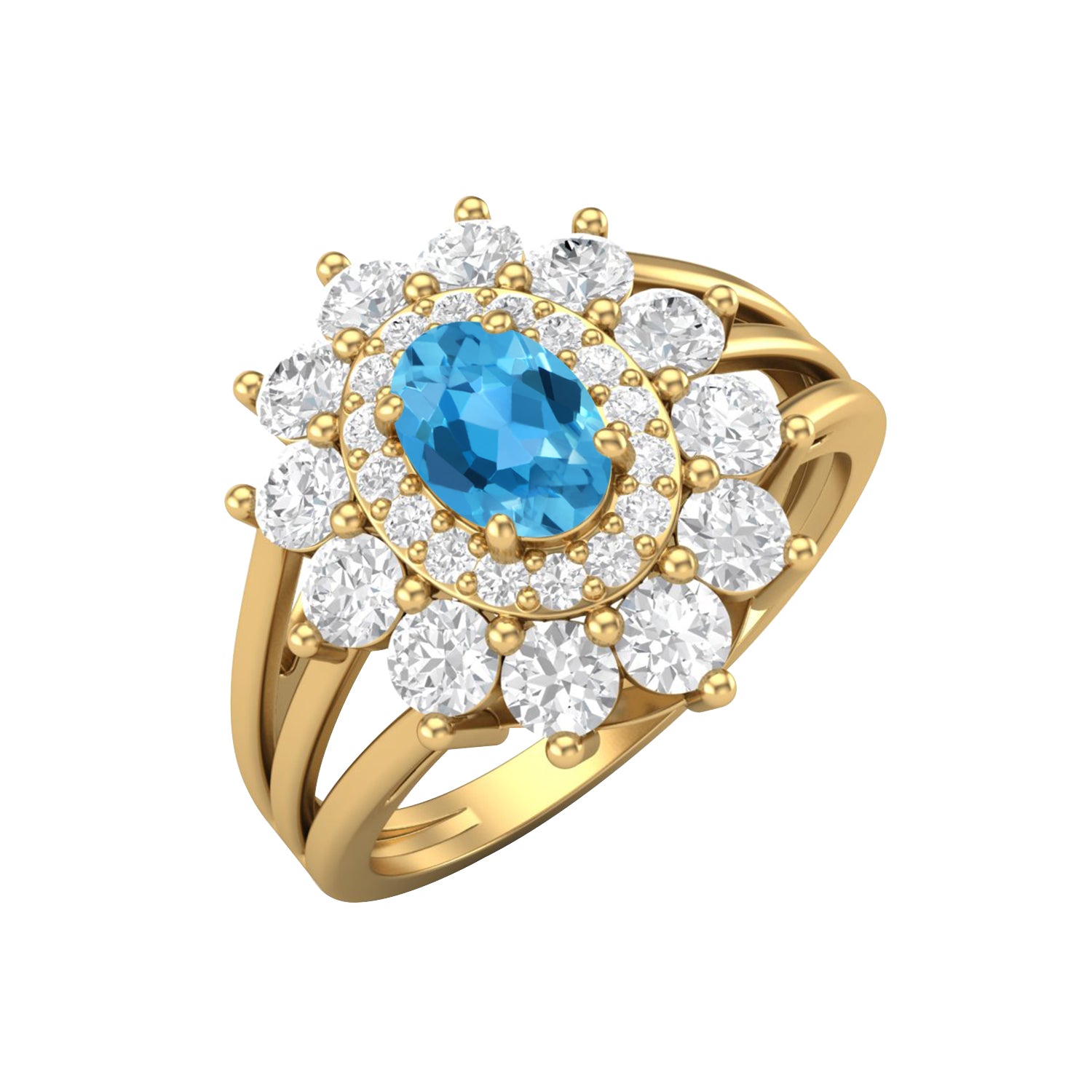 Swiss Blue Topaz Floral Halo Ring - Sterling Silver