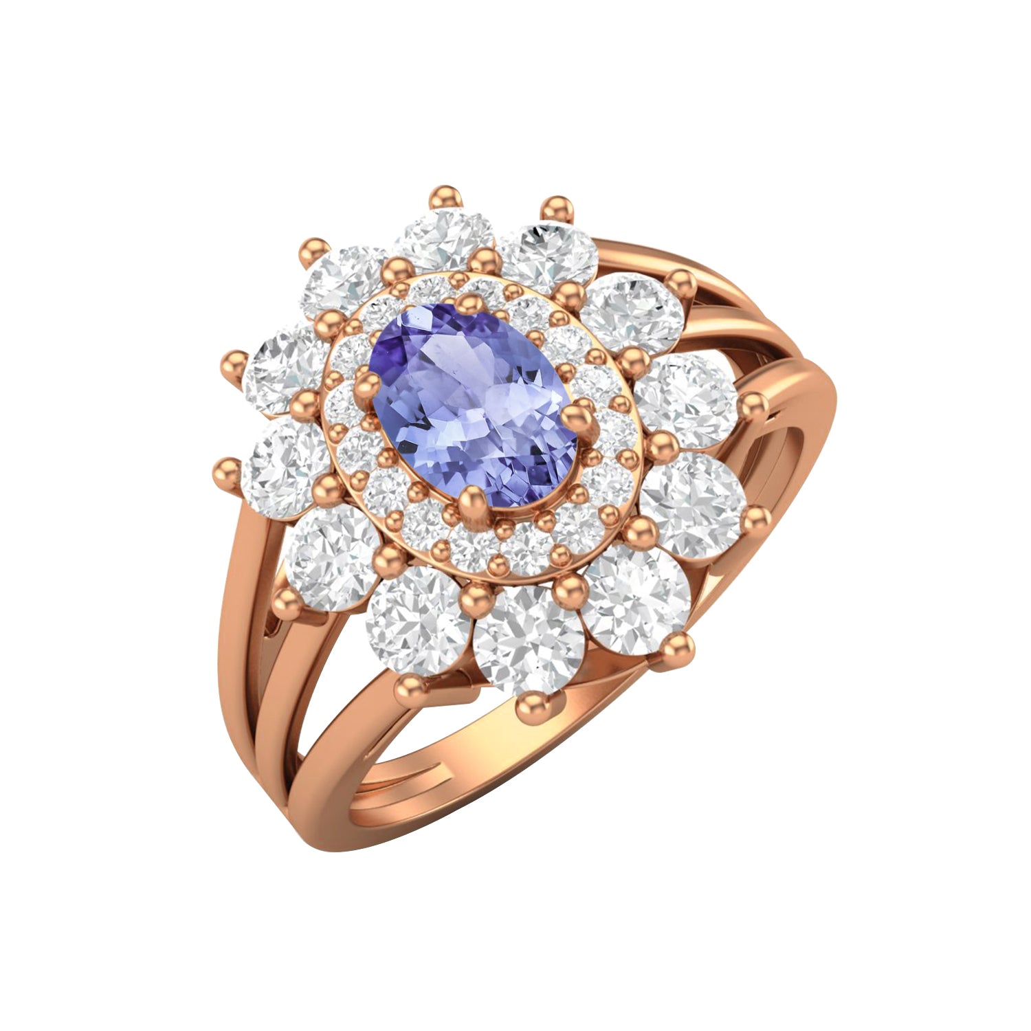 Tanzanite Floral Halo Ring - Sterling Silver