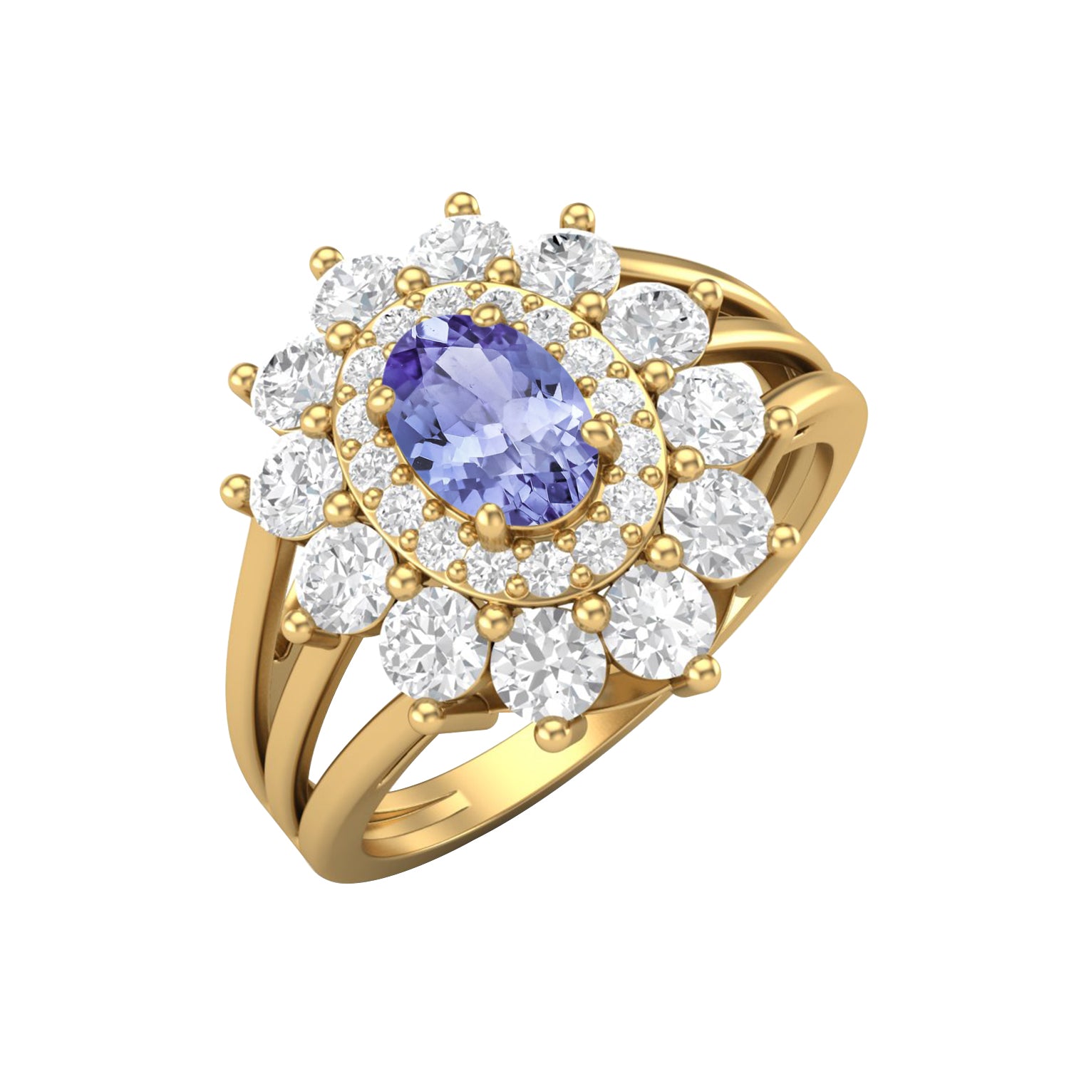 Tanzanite Floral Halo Ring - Sterling Silver