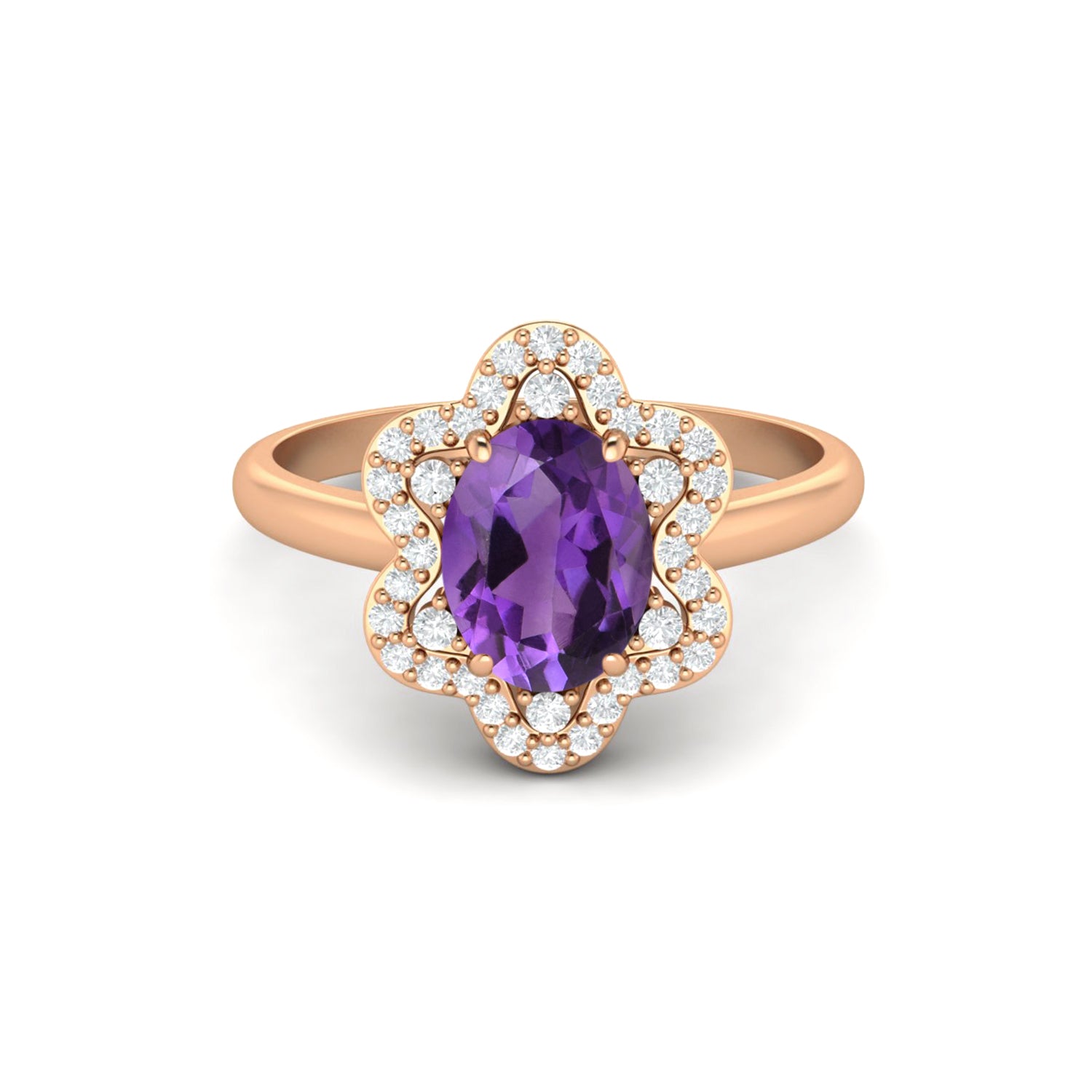Amethyst Solitaire White Accents Ring – Sterling Silver