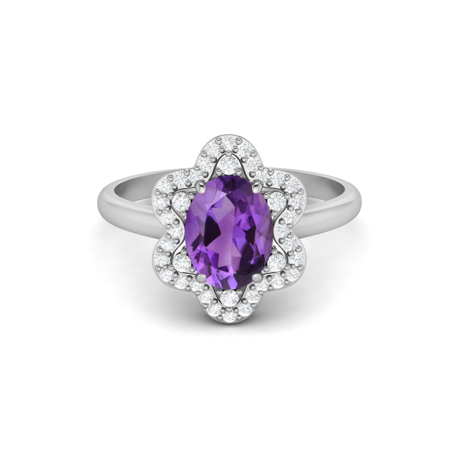 Amethyst Solitaire White Accents Ring – Sterling Silver