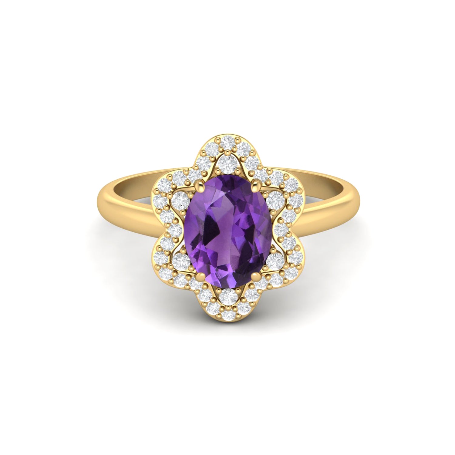 Amethyst Solitaire White Accents Ring – Sterling Silver