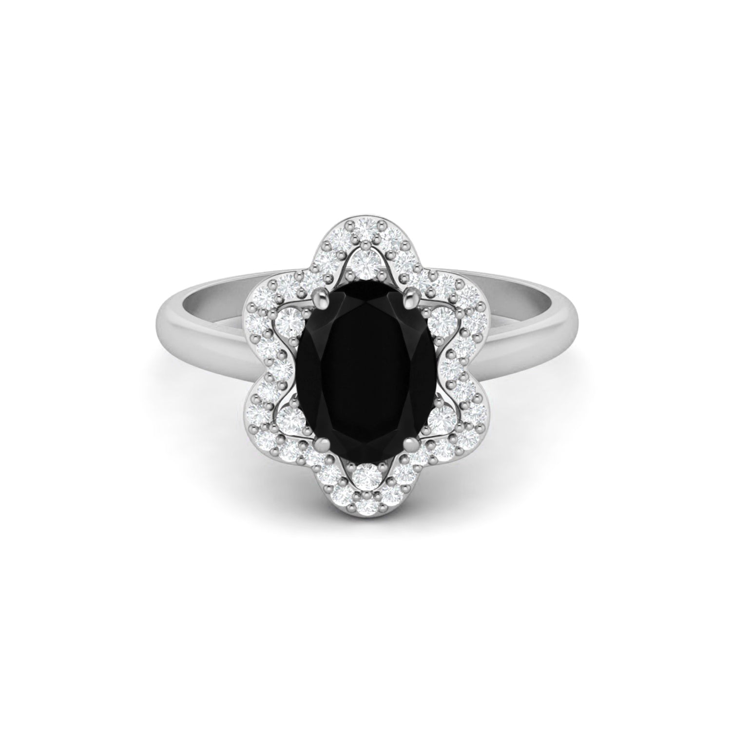 Black Spinel Solitaire Halo Ring – Sterling Silver