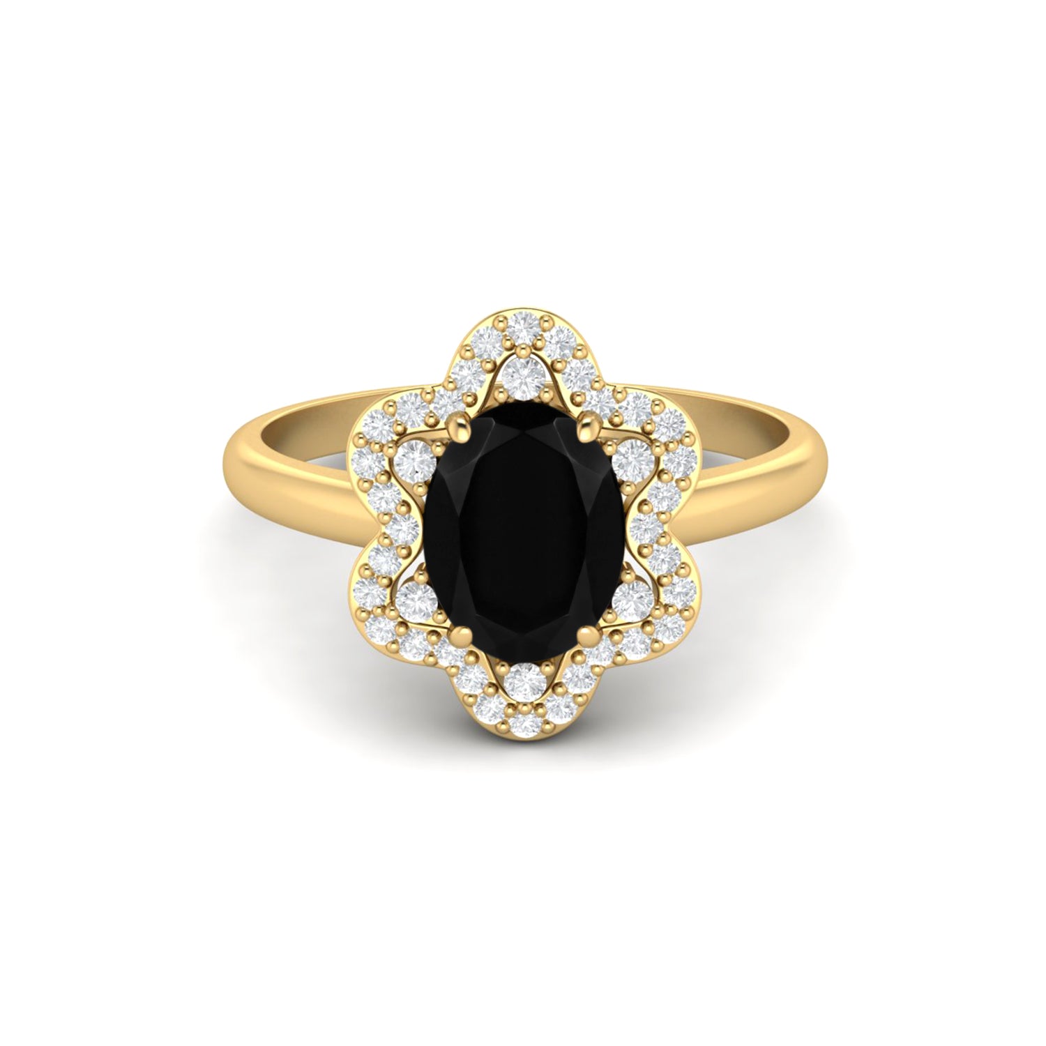 Black Spinel Solitaire Halo Ring – Sterling Silver