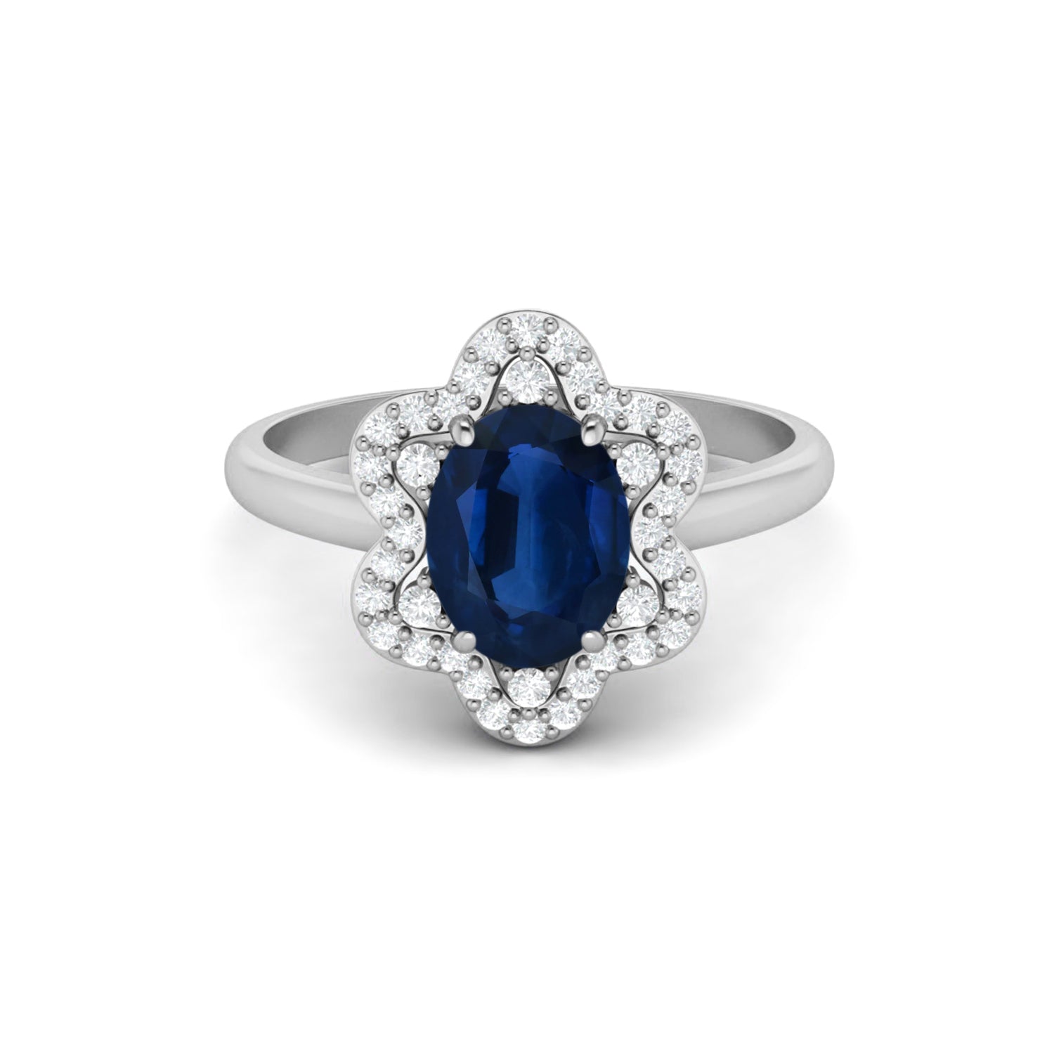 Blue Sapphire Halo Ring – Sterling Silver