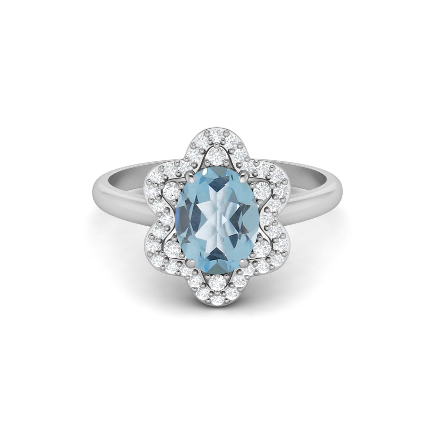 Blue Topaz Floral Halo Ring - Sterling Silver