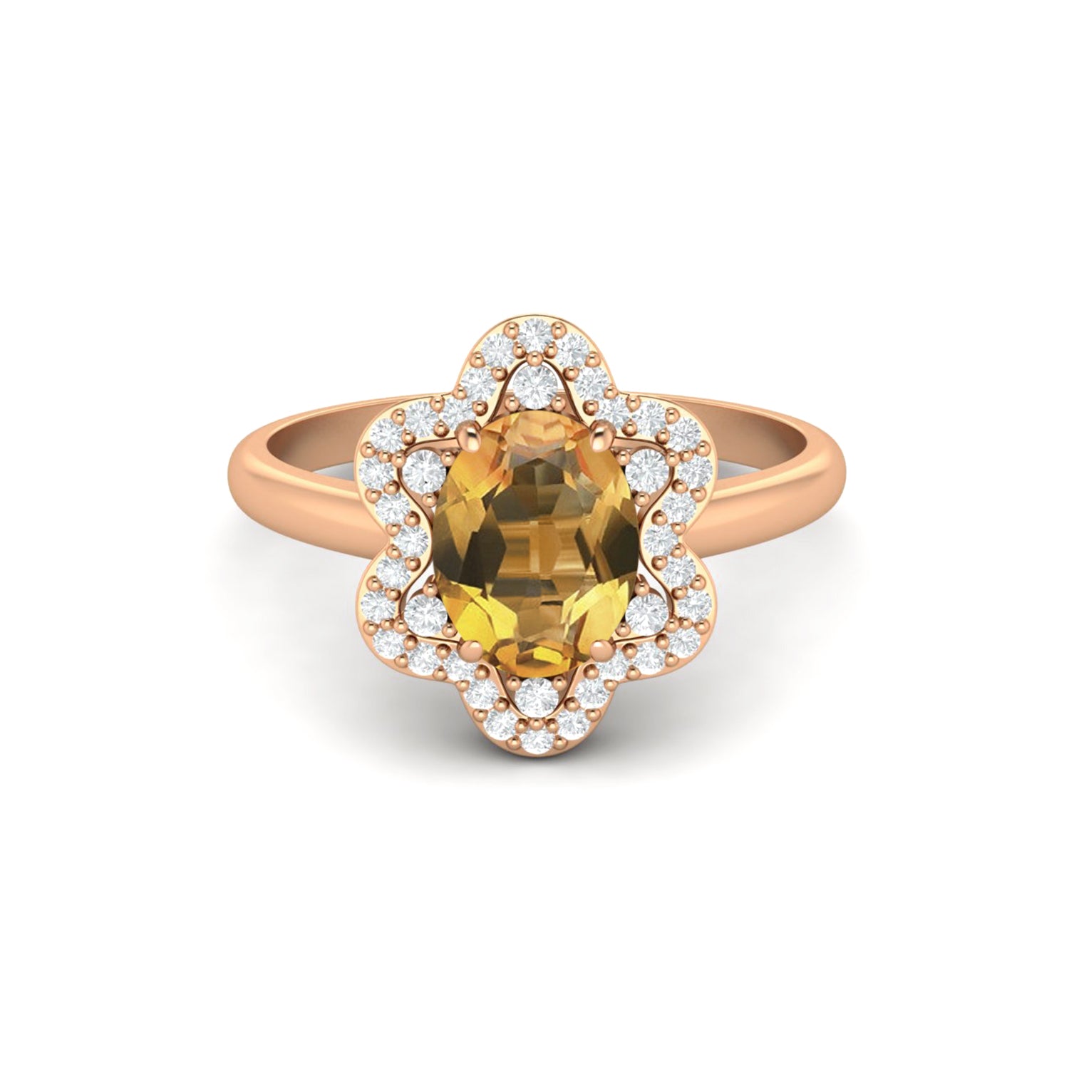 Citrine Floral White Accents Halo Design Ring – Sterling Silver