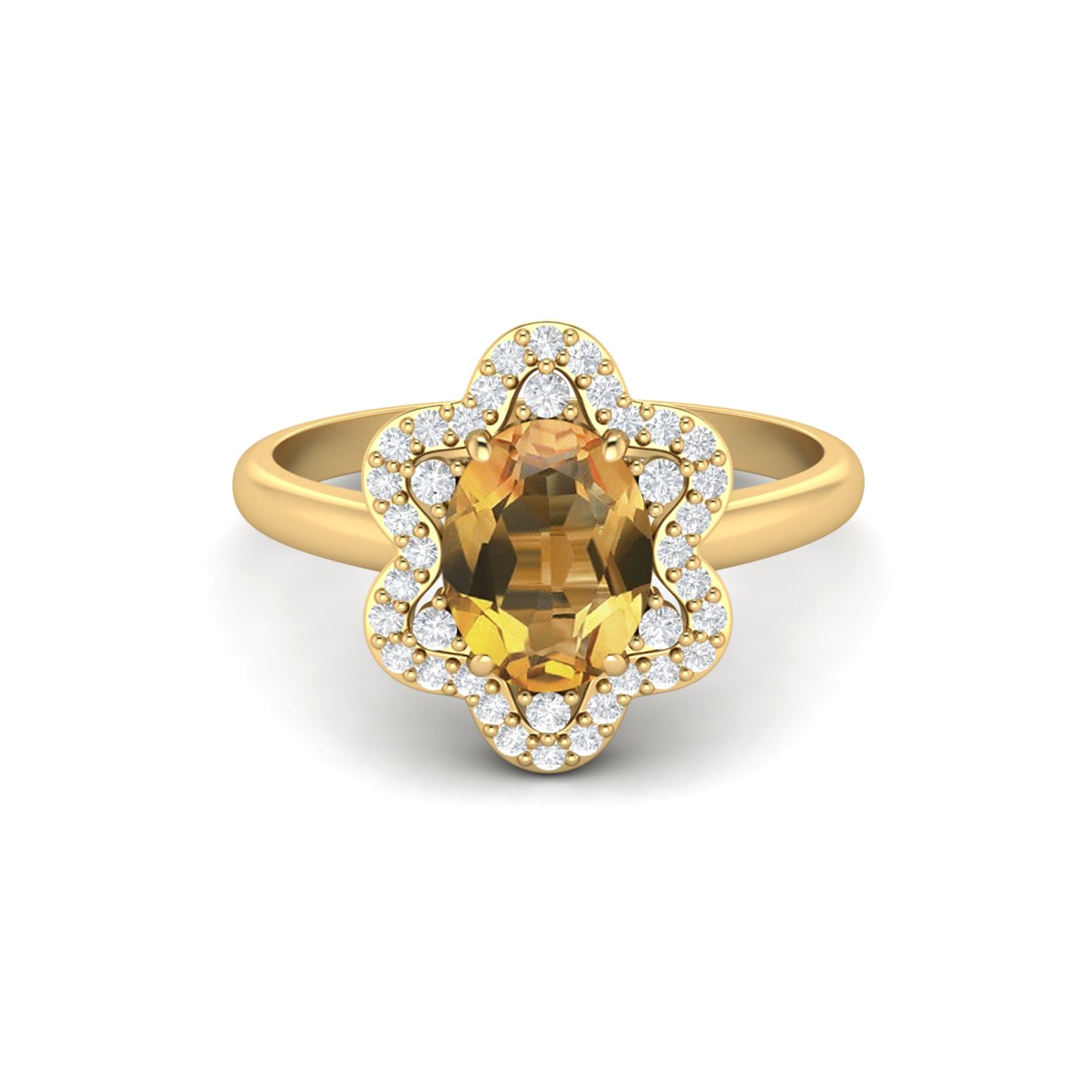 Citrine Floral White Accents Halo Design Ring – Sterling Silver