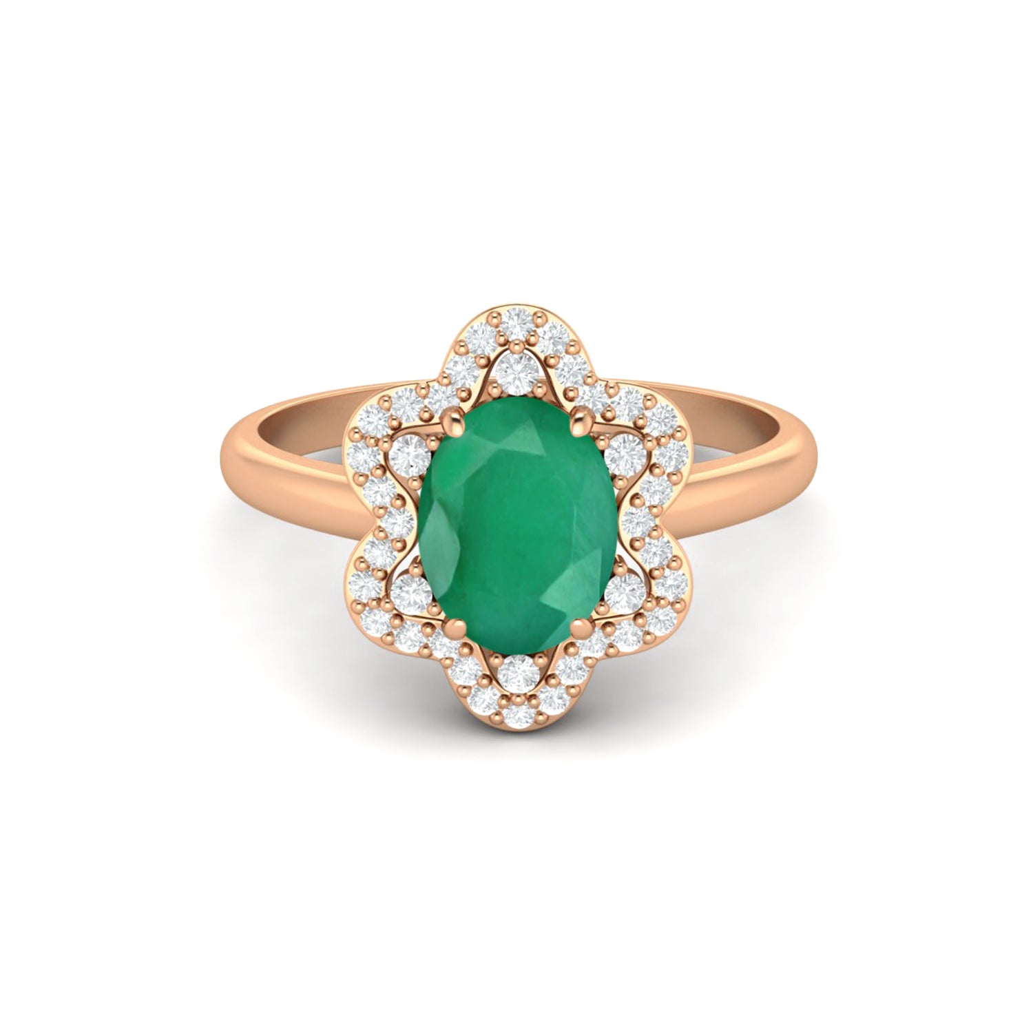 Emerald Floral Halo Ring - Sterling Silver