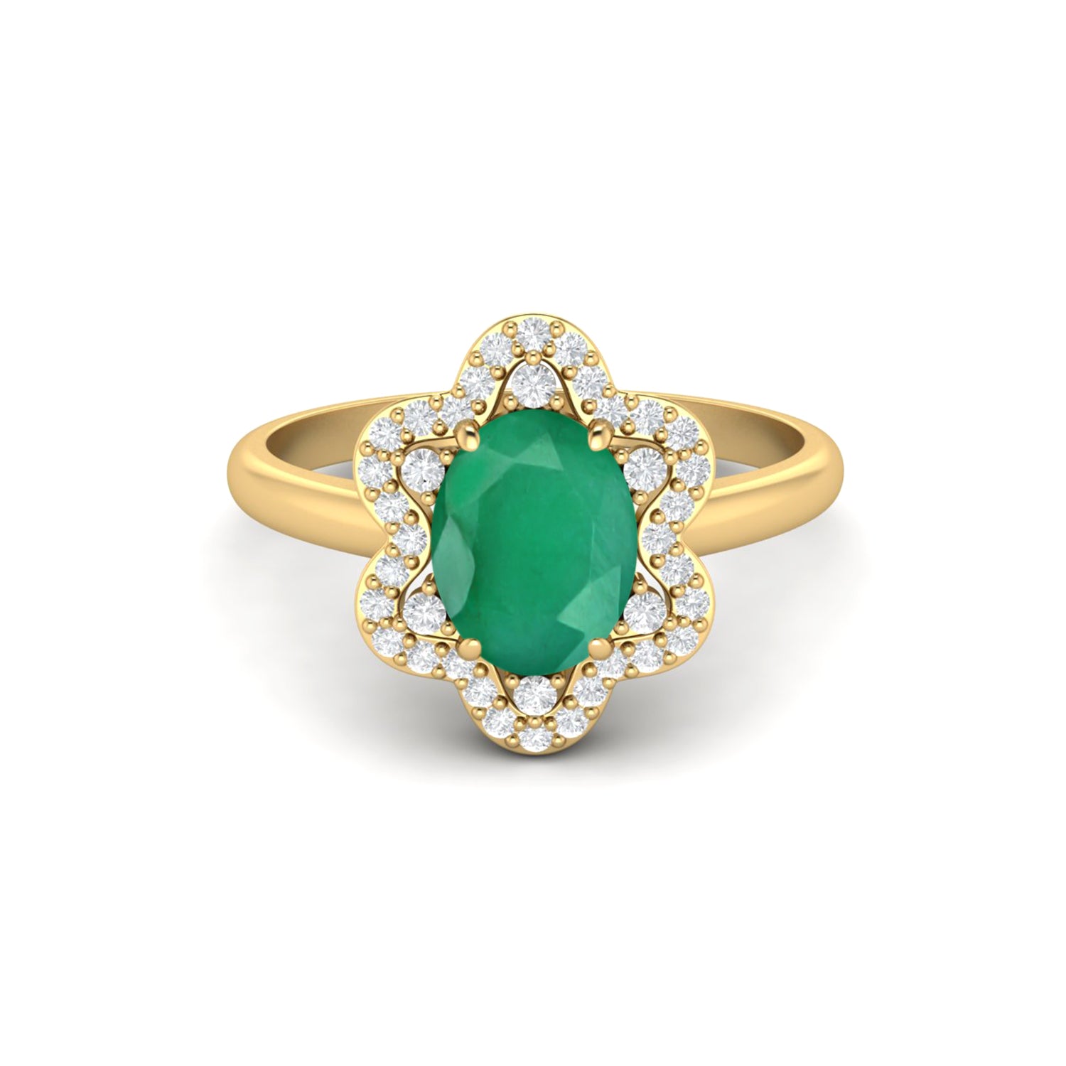 Emerald Floral Halo Ring - Sterling Silver