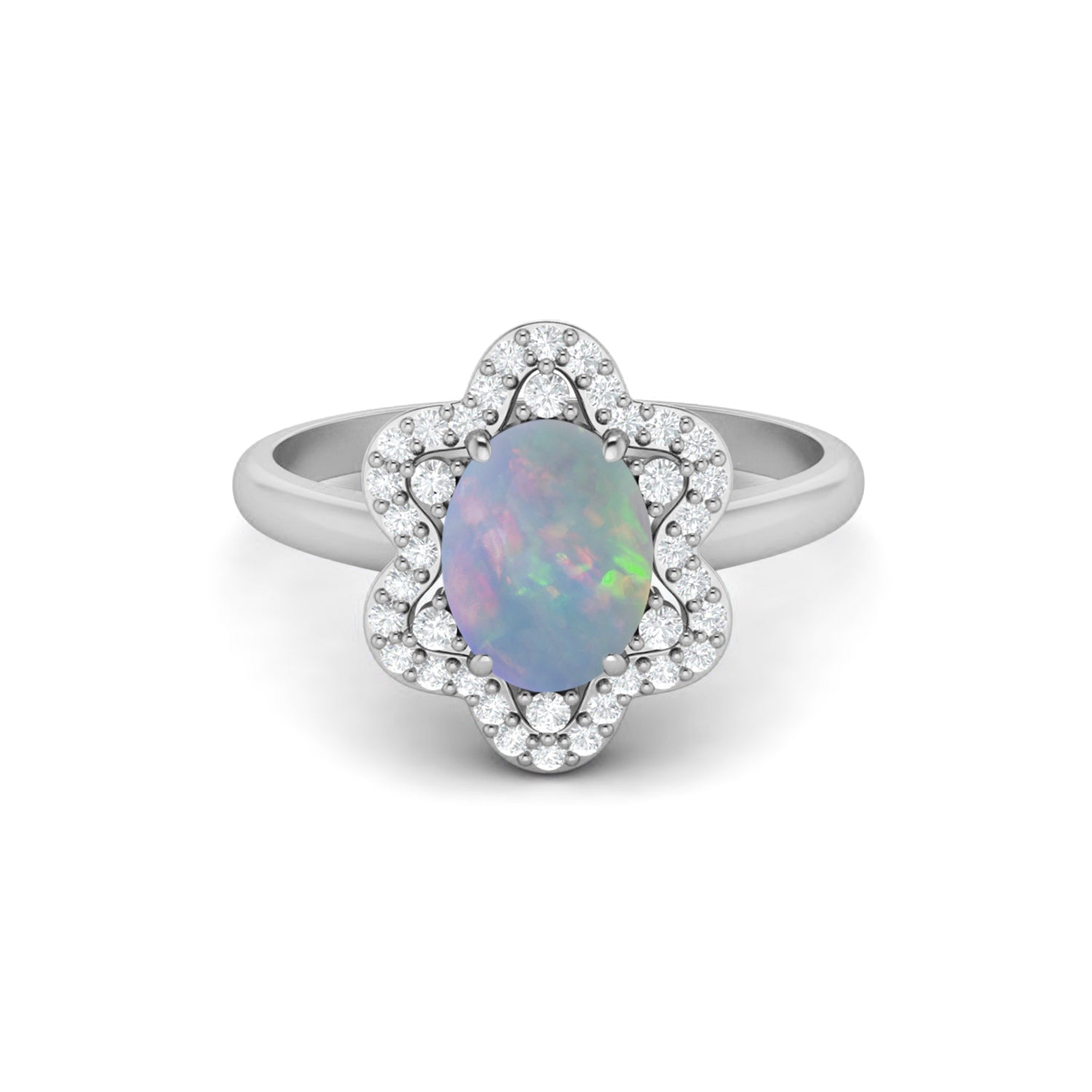 Opal Floral Halo Ring - Sterling Silver