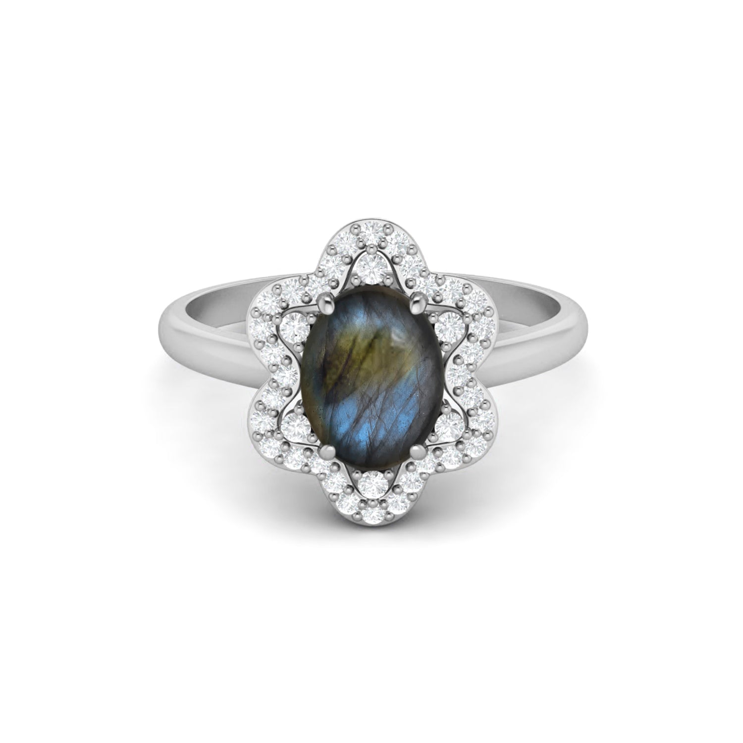 Labradorite Halo Ring – Sterling Silver