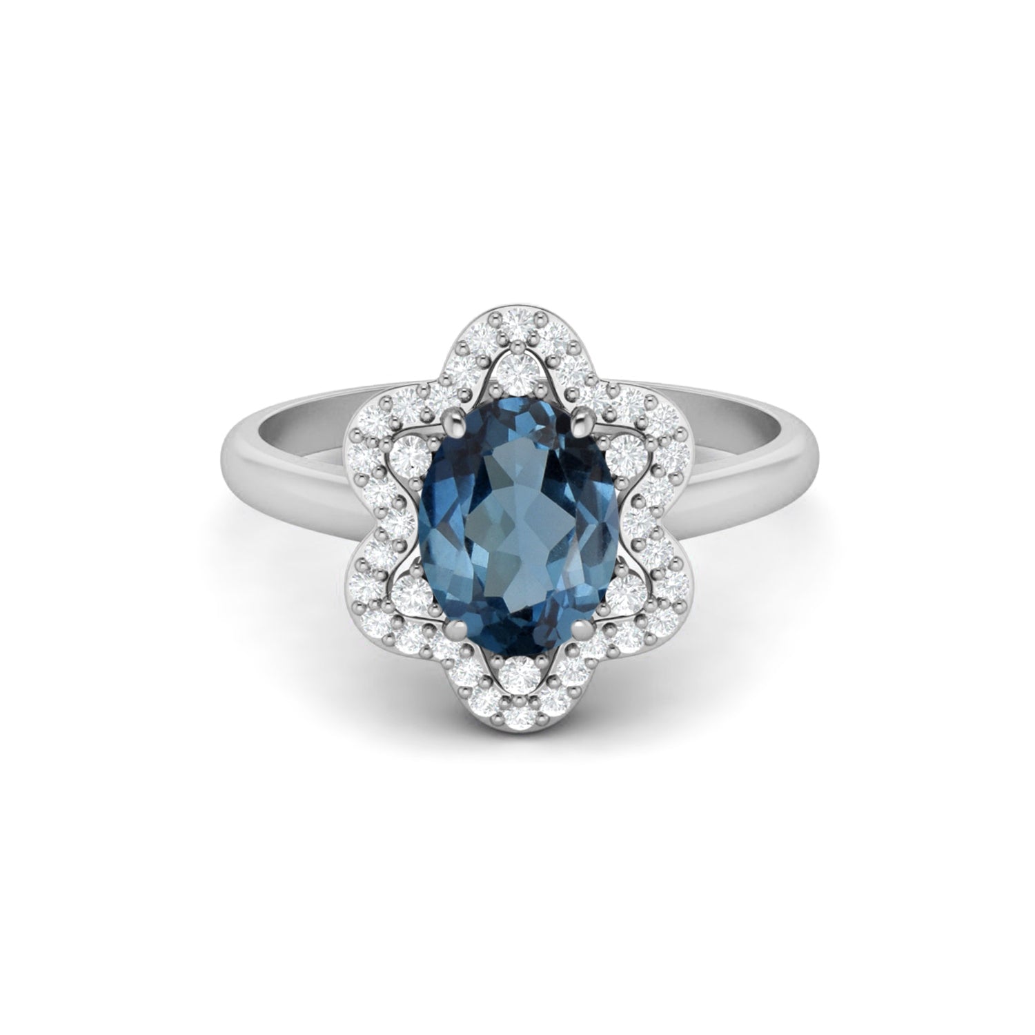 London Blue Topaz Halo Ring – Sterling Silver