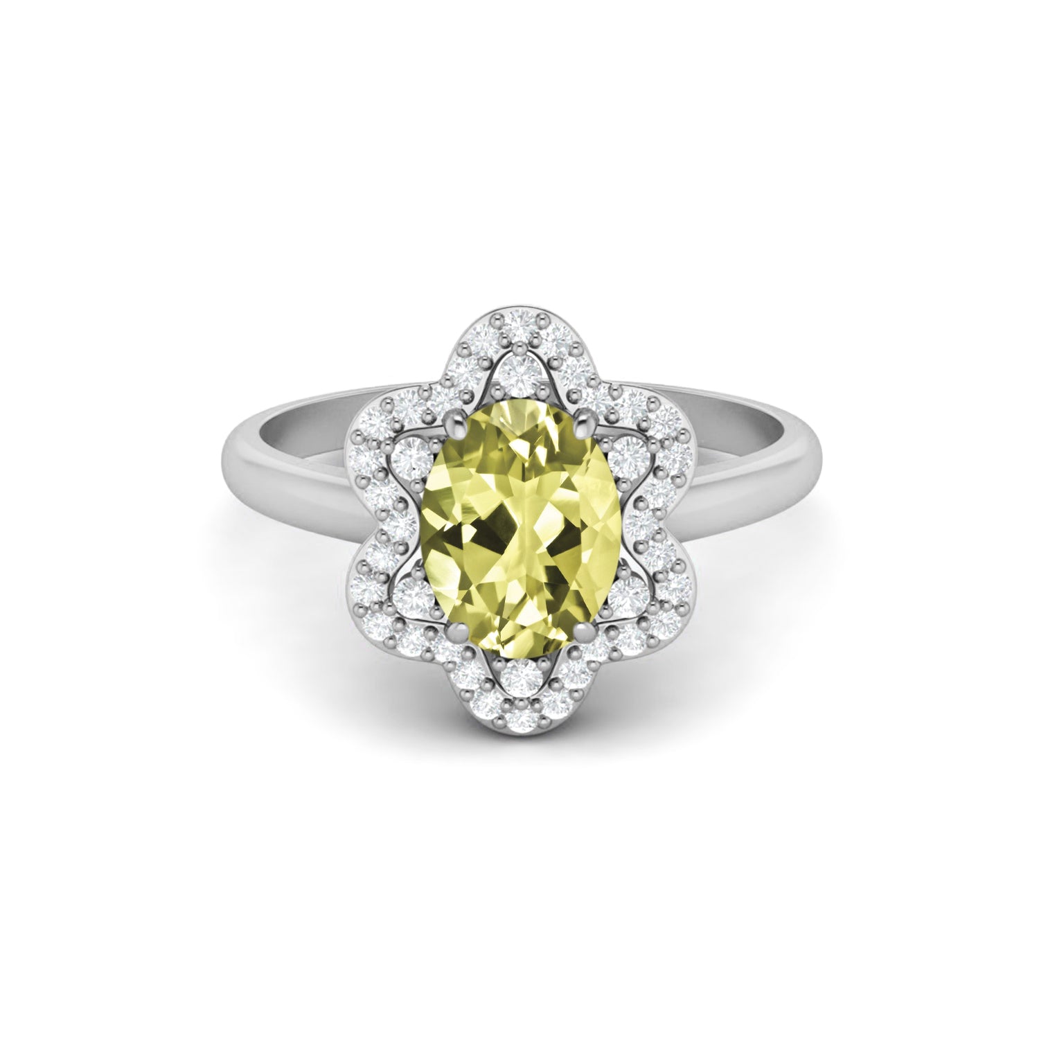 Lemon Quartz Halo Ring – Sterling Silver