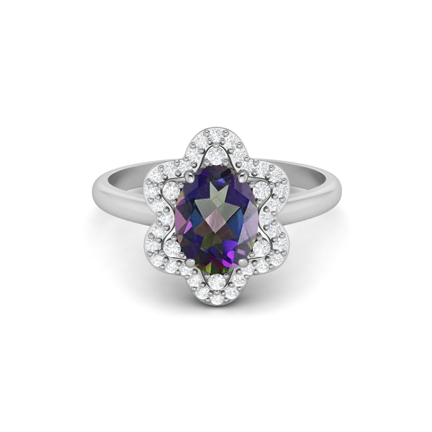 Mystic Topaz Halo Ring – Sterling Silver